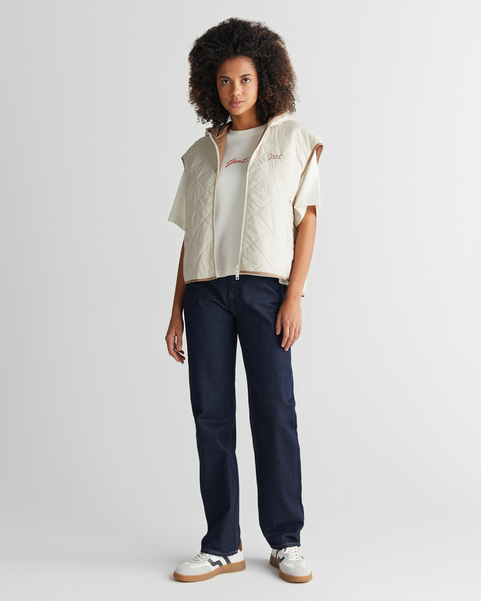 GANT Kadın Krem Kapüşonlu Logolu Yelek