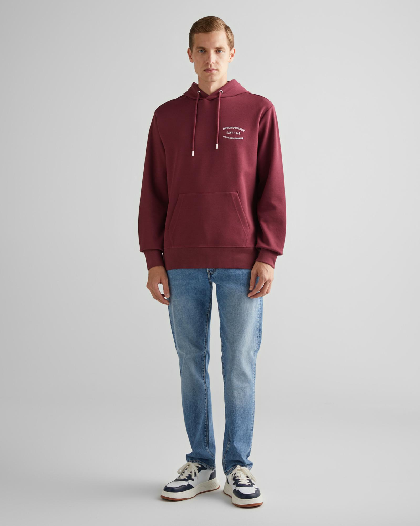GANT Erkek Bordo Regular Fit Kapüşonlu Logolu Sweatshirt