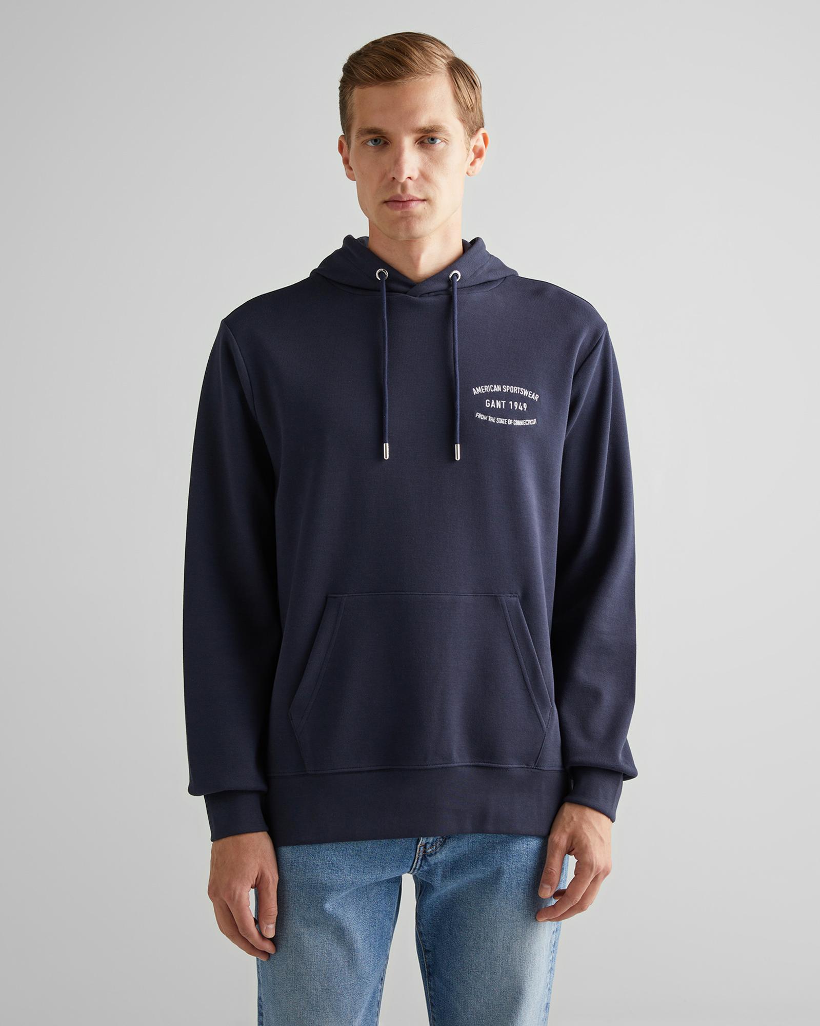 GANT Erkek Lacivert Regular Fit Kapüşonlu Logolu Sweatshirt