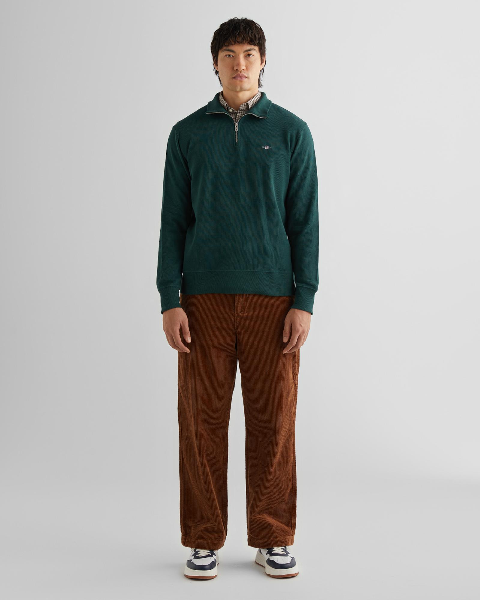 GANT Erkek Yeşil Regular Fit Yarım Fermuarlı Sweatshirt