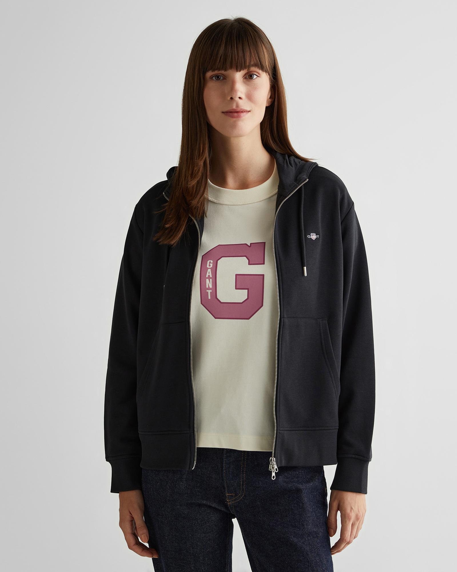 GANT Kadın Siyah Relaxed Fit Kapüşonlu Sweatshirt