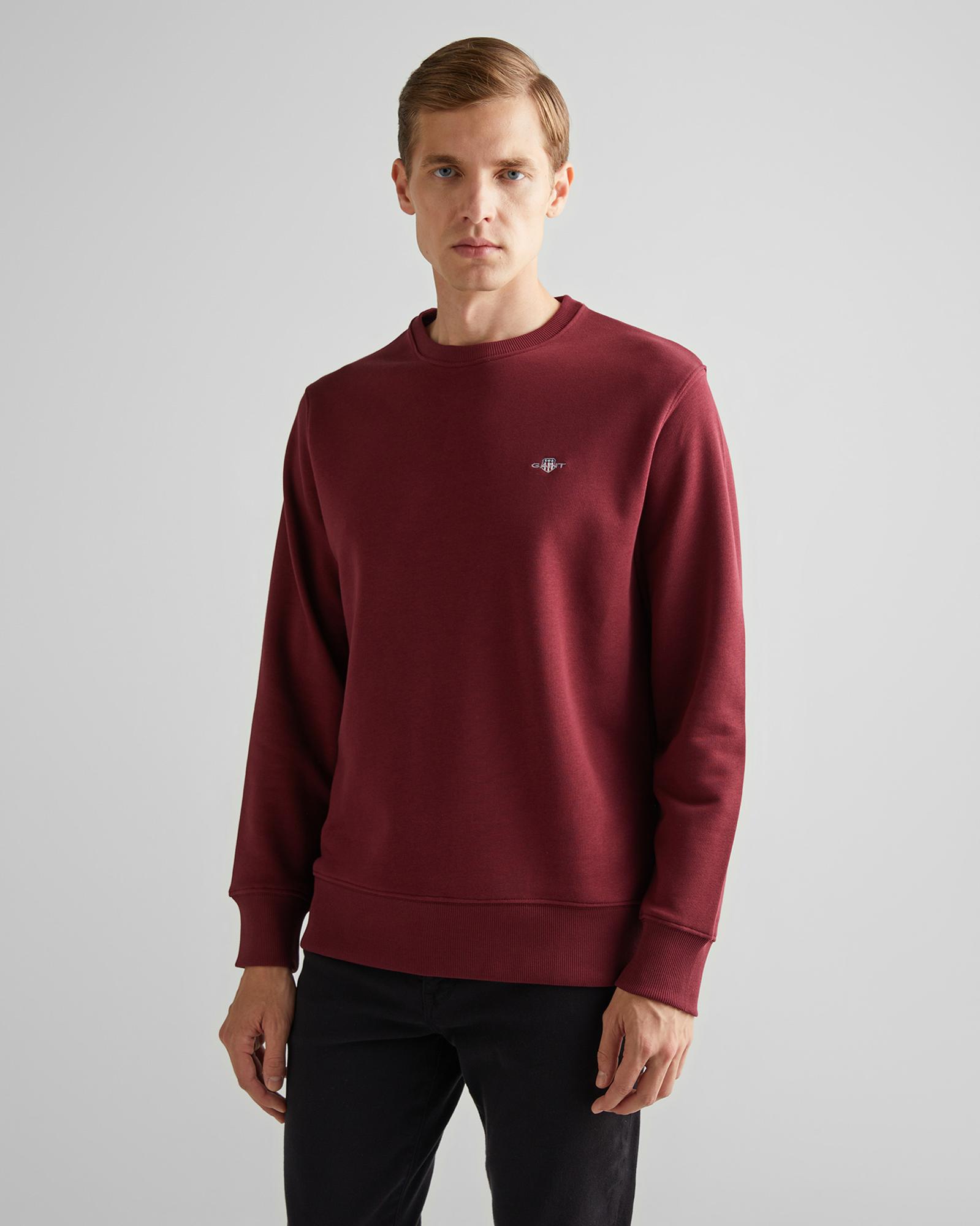 GANT Erkek Bordo Regular Fit Bisiklet Yaka Sweatshirt