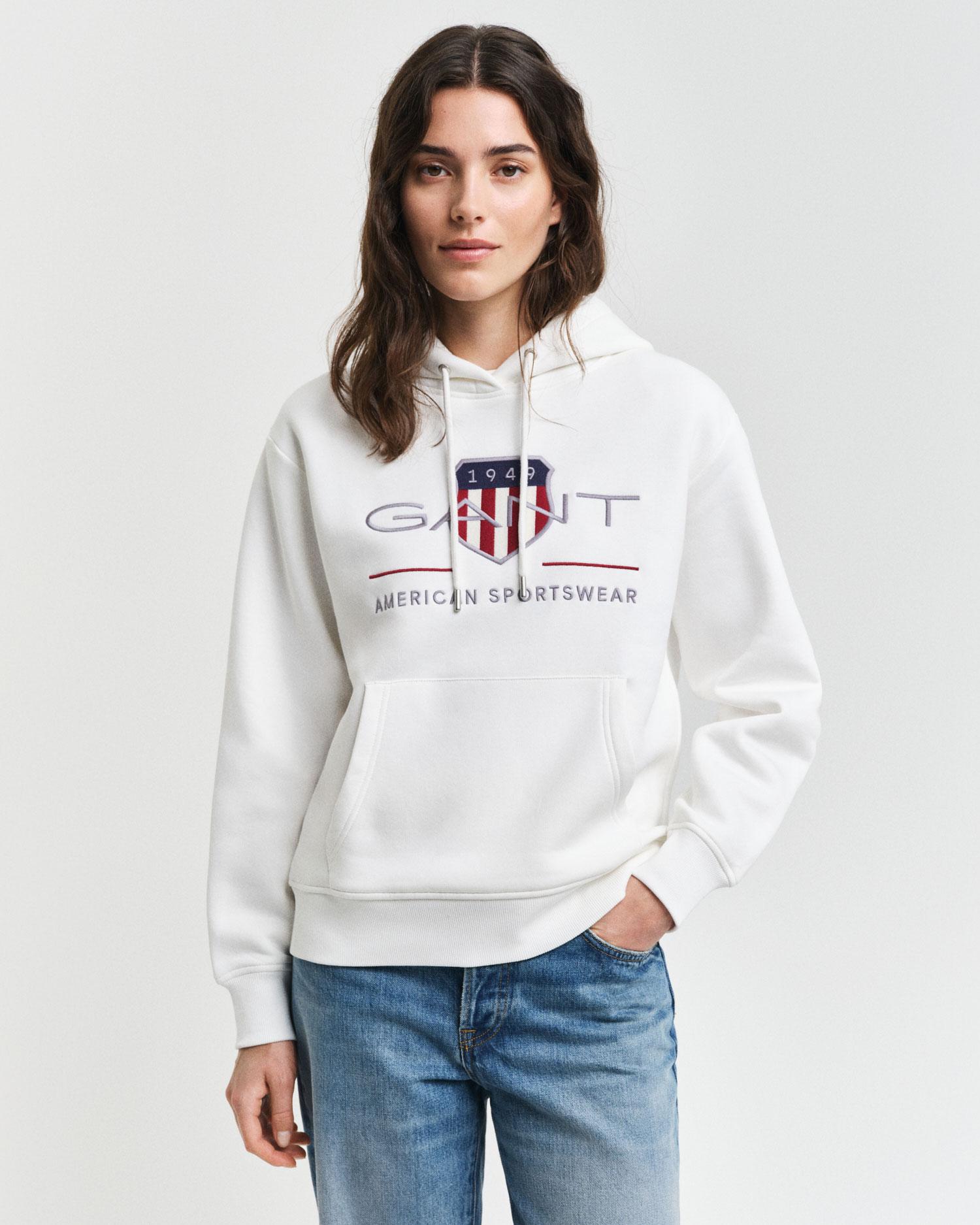 GANT Kadın Krem Relaxed Fit Kapüşonlu Logolu Sweatshirt