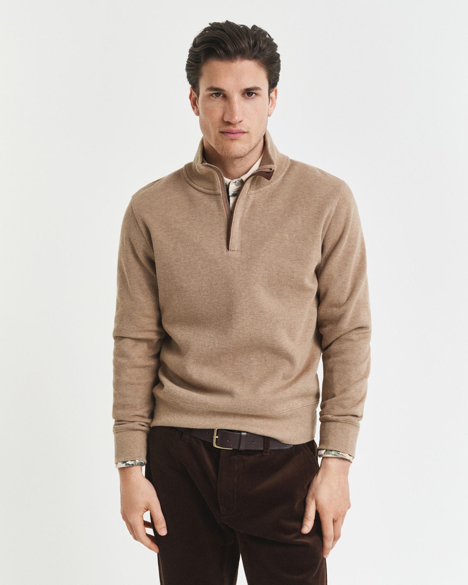 GANT Erkek Bej Regular Fit Yarım Fermuarlı Sweatshirt