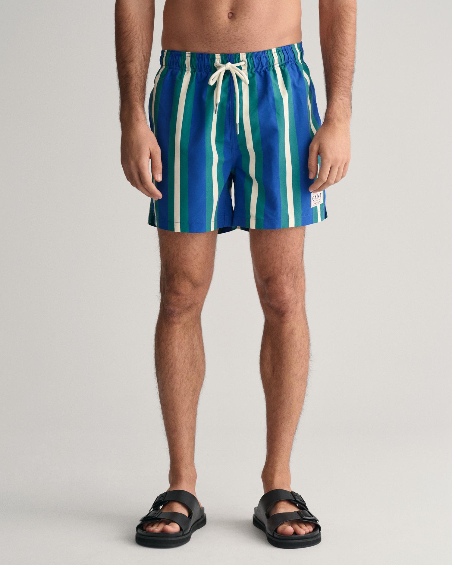 GANT Erkek Mavi Regular Fit Çizgili Mayo Şort