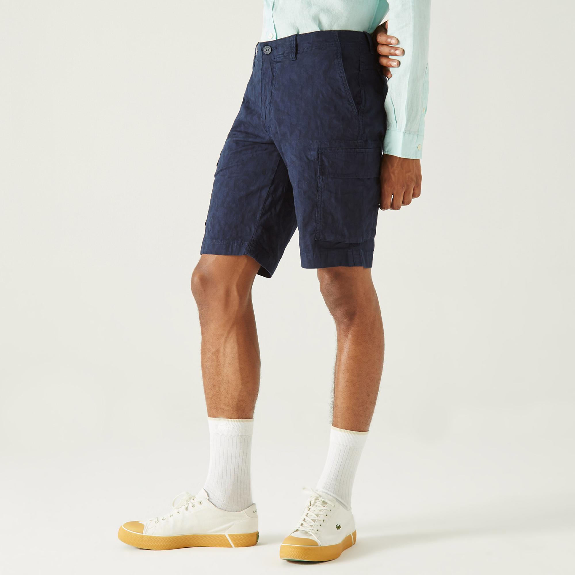 Lacoste Erkek Lacivert Desenli Bermuda