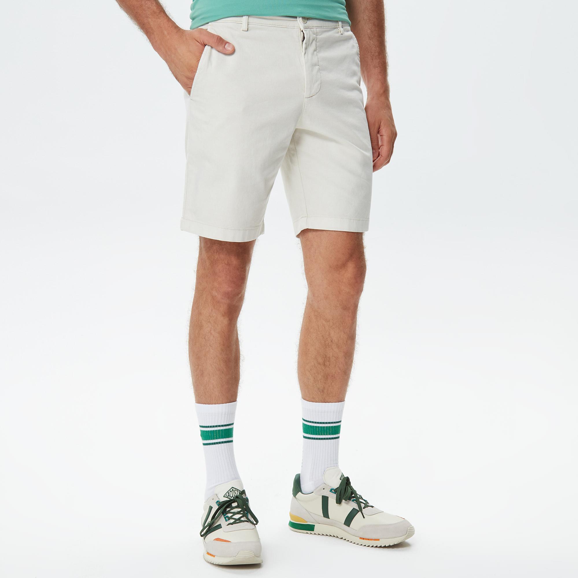 Erkek Slim Fit Bej Bermuda