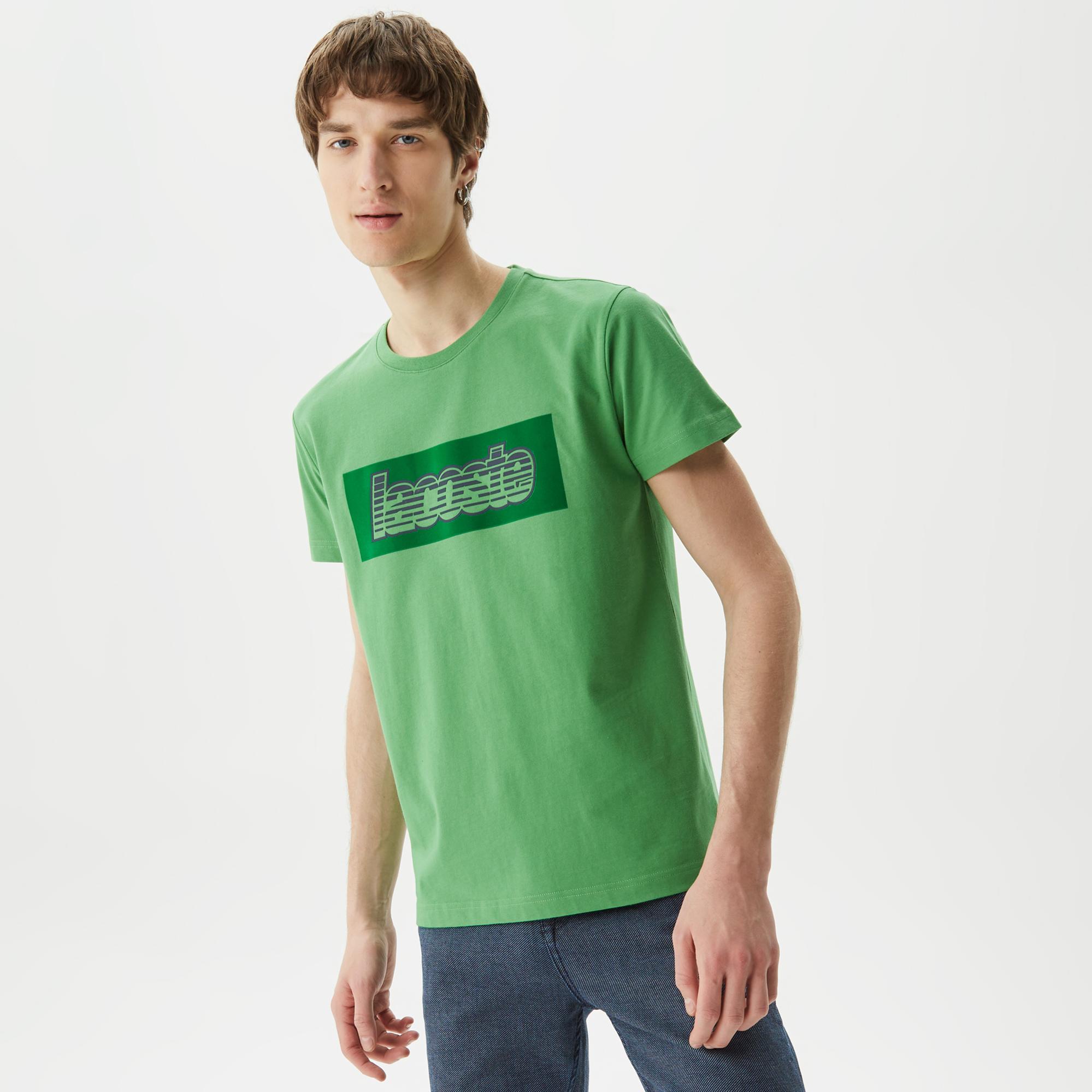 Erkek Regular Fit Bisiklet Yaka Baskılı Yeşil T-Shirt