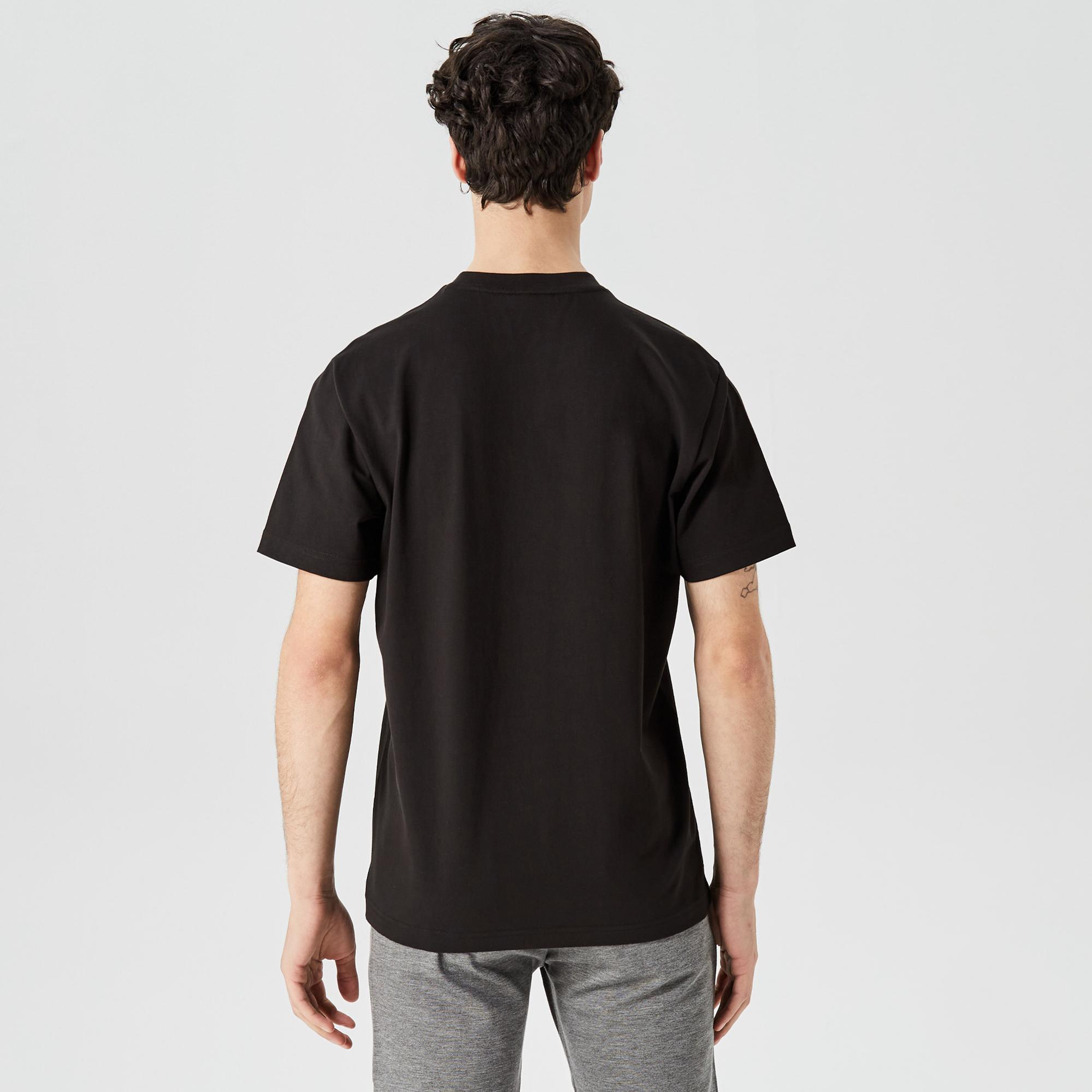 Erkek Relaxed Fit Bisiklet Yaka Baskılı Siyah T-Shirt