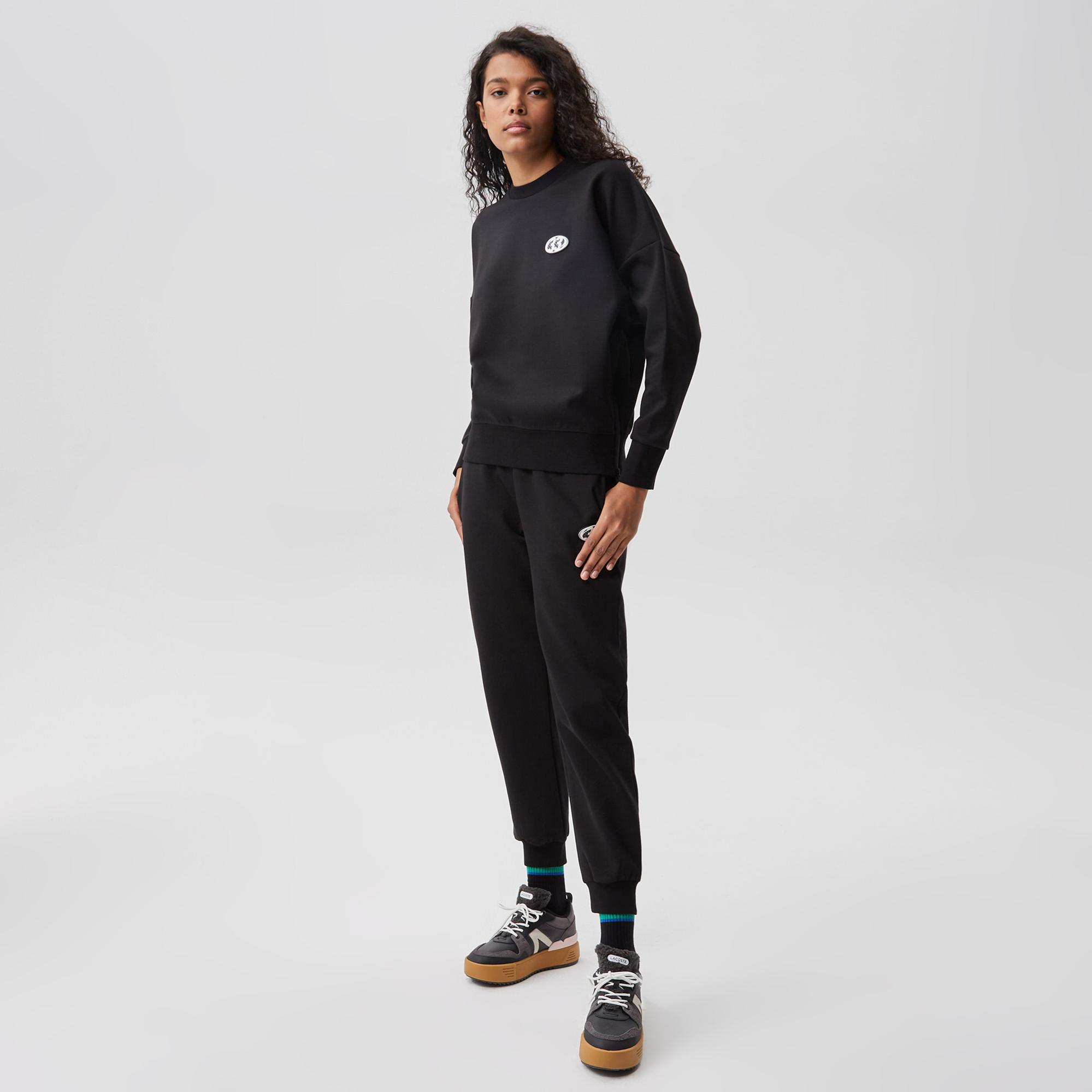 Kadın Slim Fit Baskılı Siyah Eşofman Altı