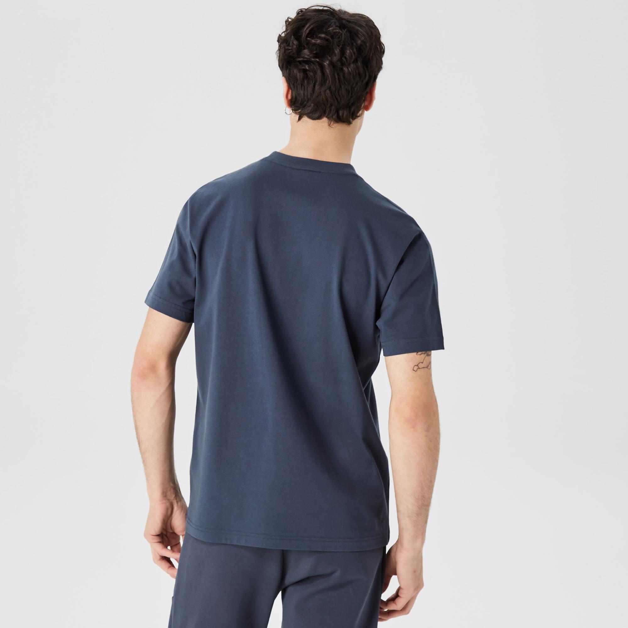 Erkek Relaxed Fit Bisiklet Yaka Baskılı Lacivert T-Shirt