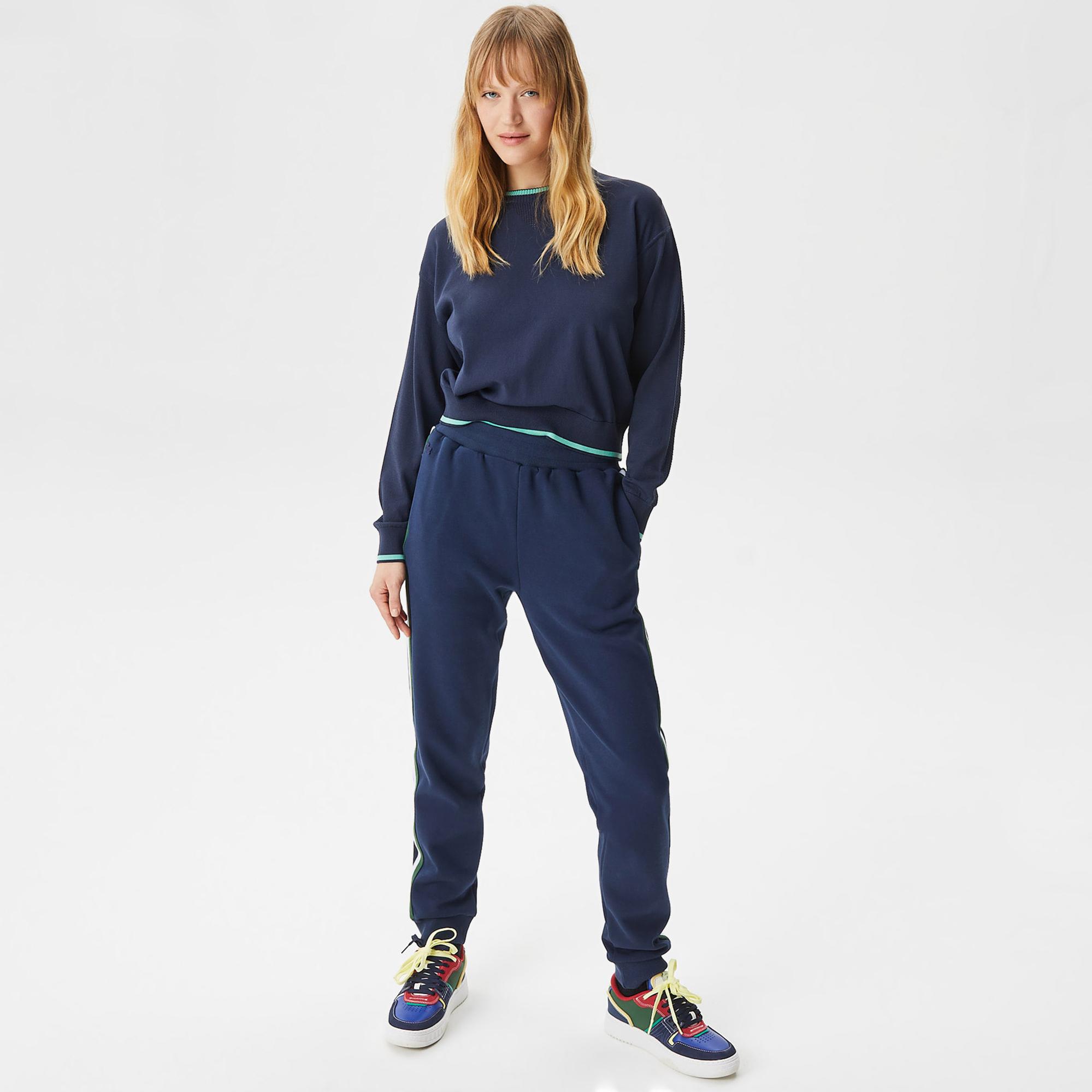 Kadın Slim Fit Renk Bloklu Lacivert Eşofman Altı