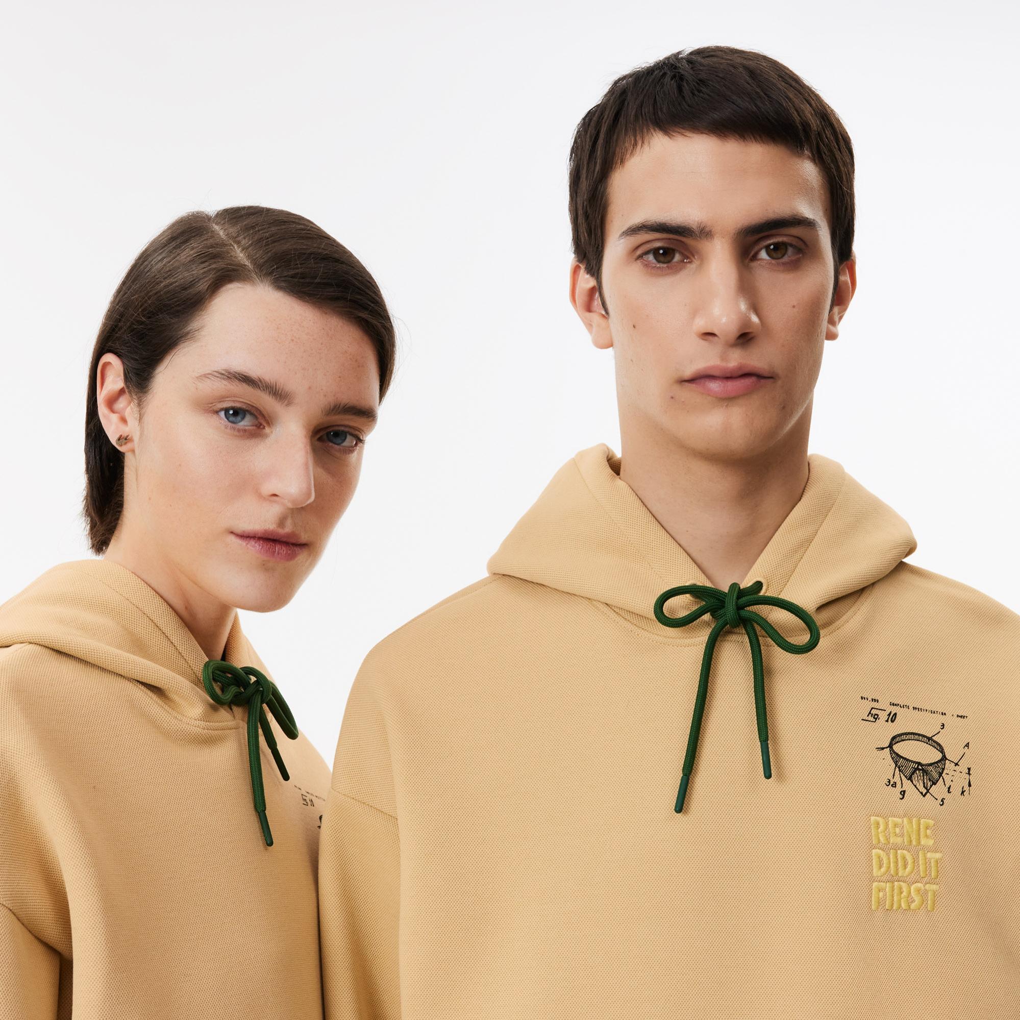 Unisex Relaxed Fit Kapüşonlu Bej Sweatshirt