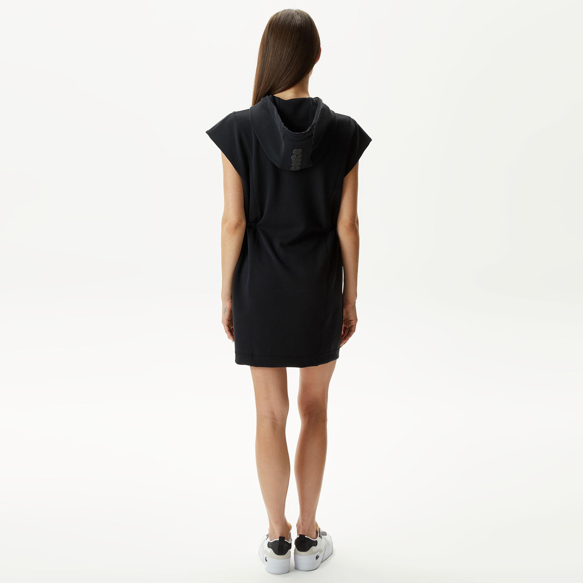 Kadın Straight Fit Kapüşonlu Siyah Elbise