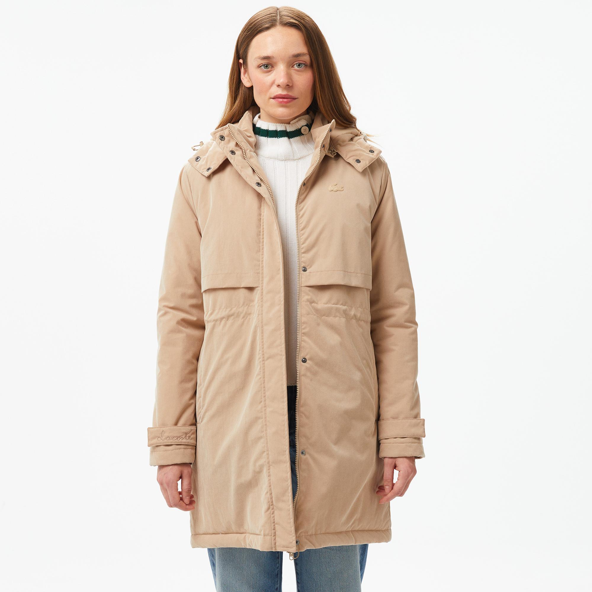 Kadın Relaxed Fit Kapüşonlu Bej Mont