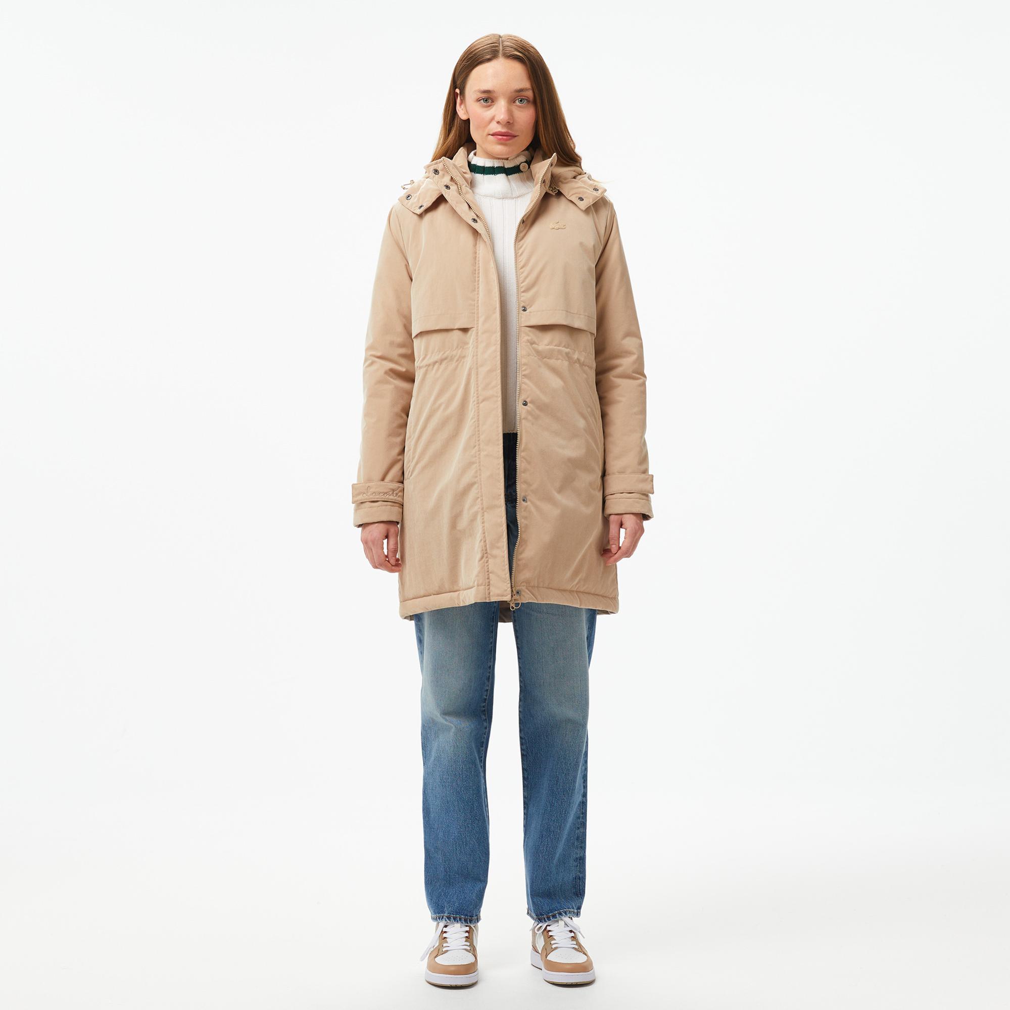 Kadın Relaxed Fit Kapüşonlu Bej Mont