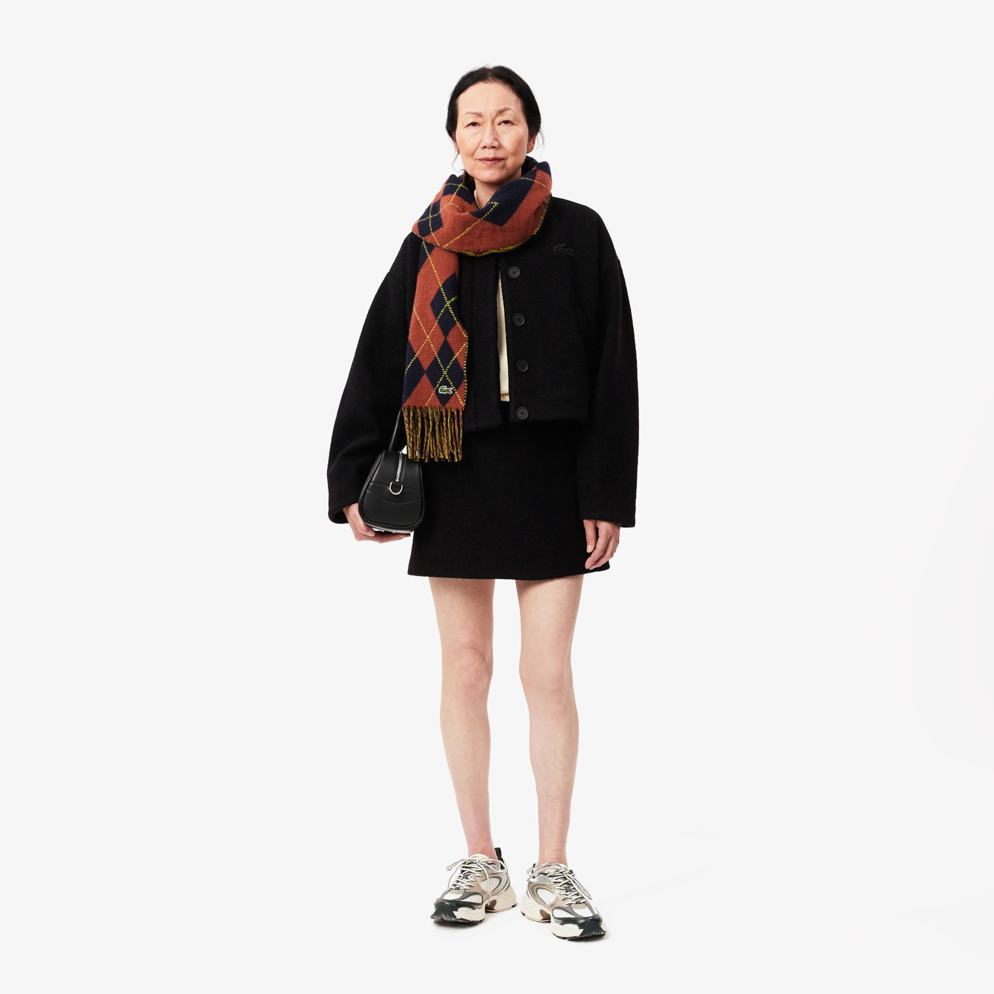 Kadın Oversize Fit Gömlek Yaka Yün Siyah Mont