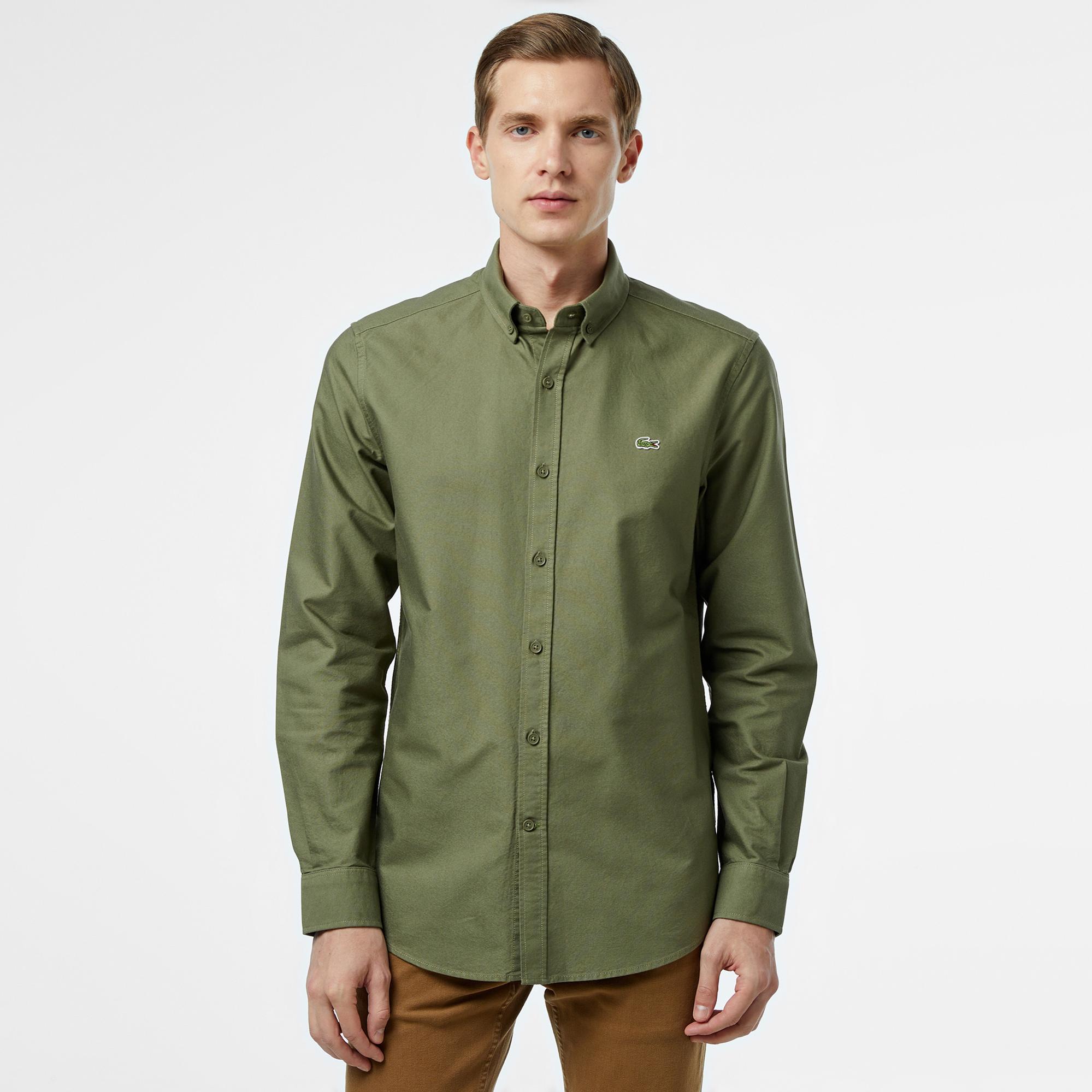 Erkek Slim Fit Haki Gömlek