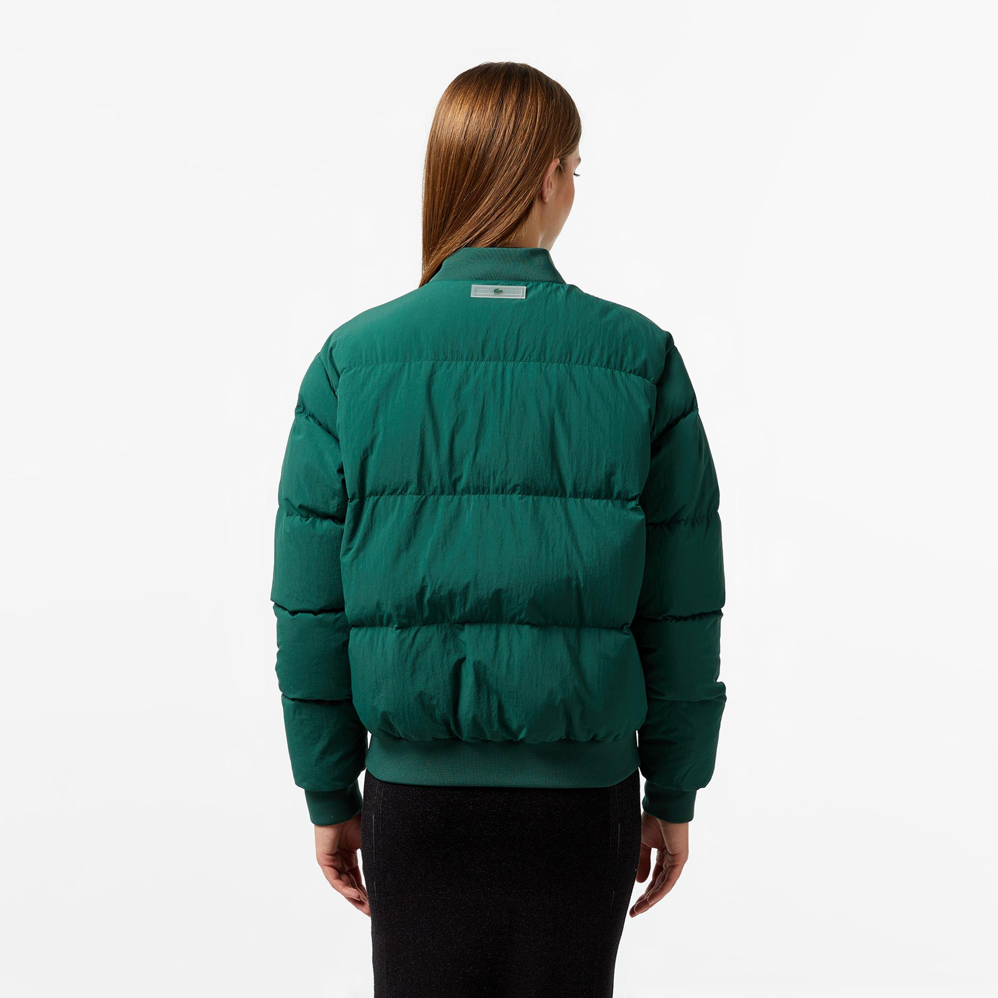 Kadın Relaxed Fit Dik Yaka Koyu Yeşil Mont