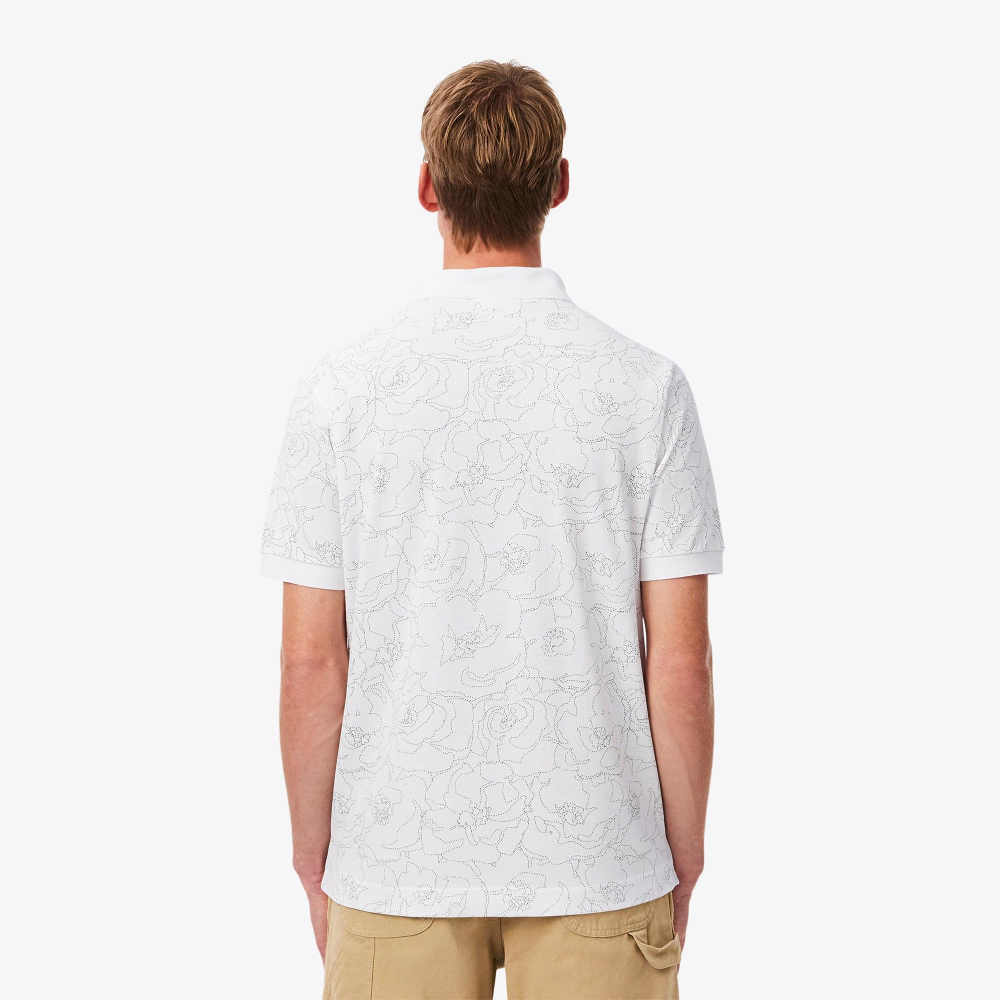 Erkek Classic Fit Desenli Beyaz Polo