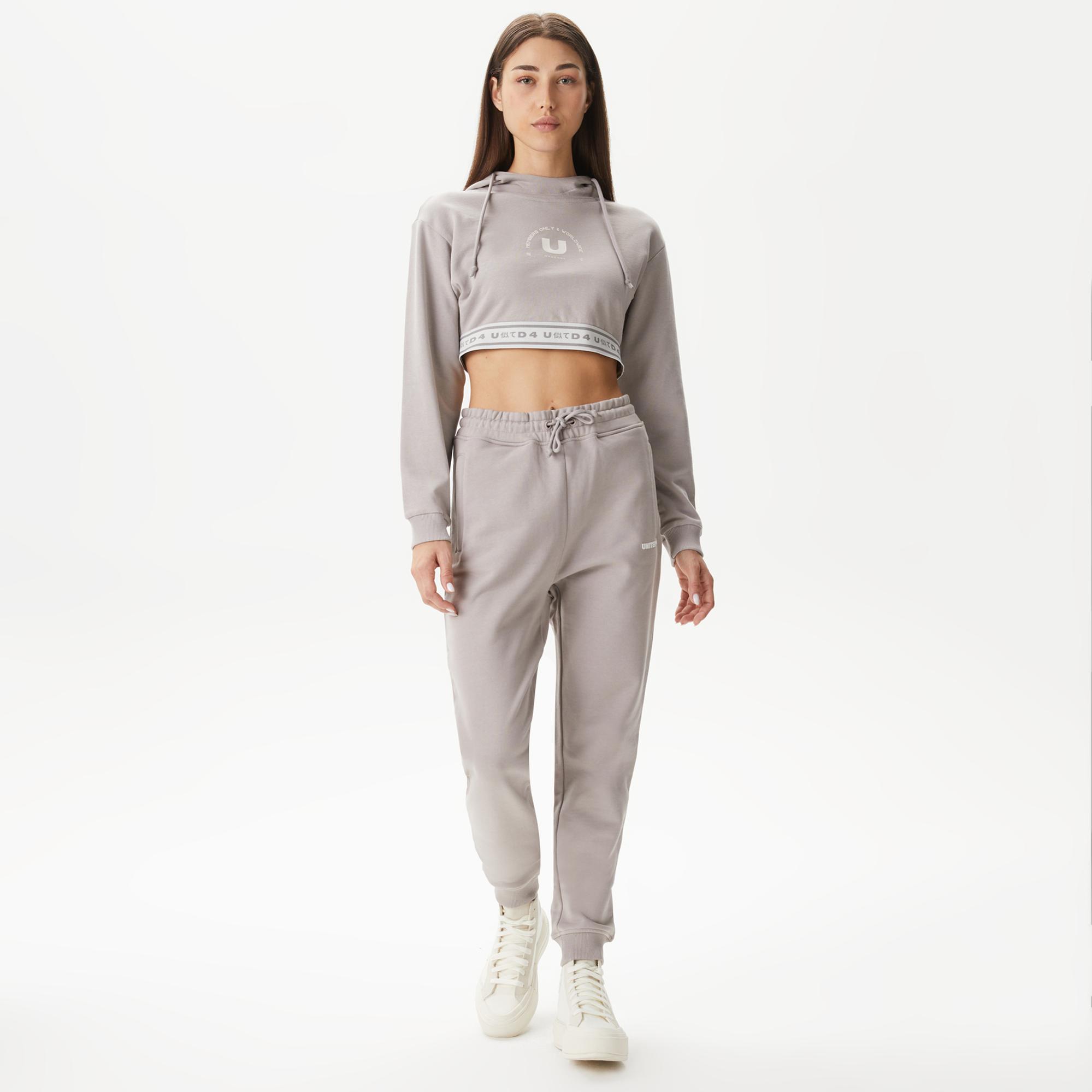 UNITED4 Kadın Gri Crop Sweatshirt