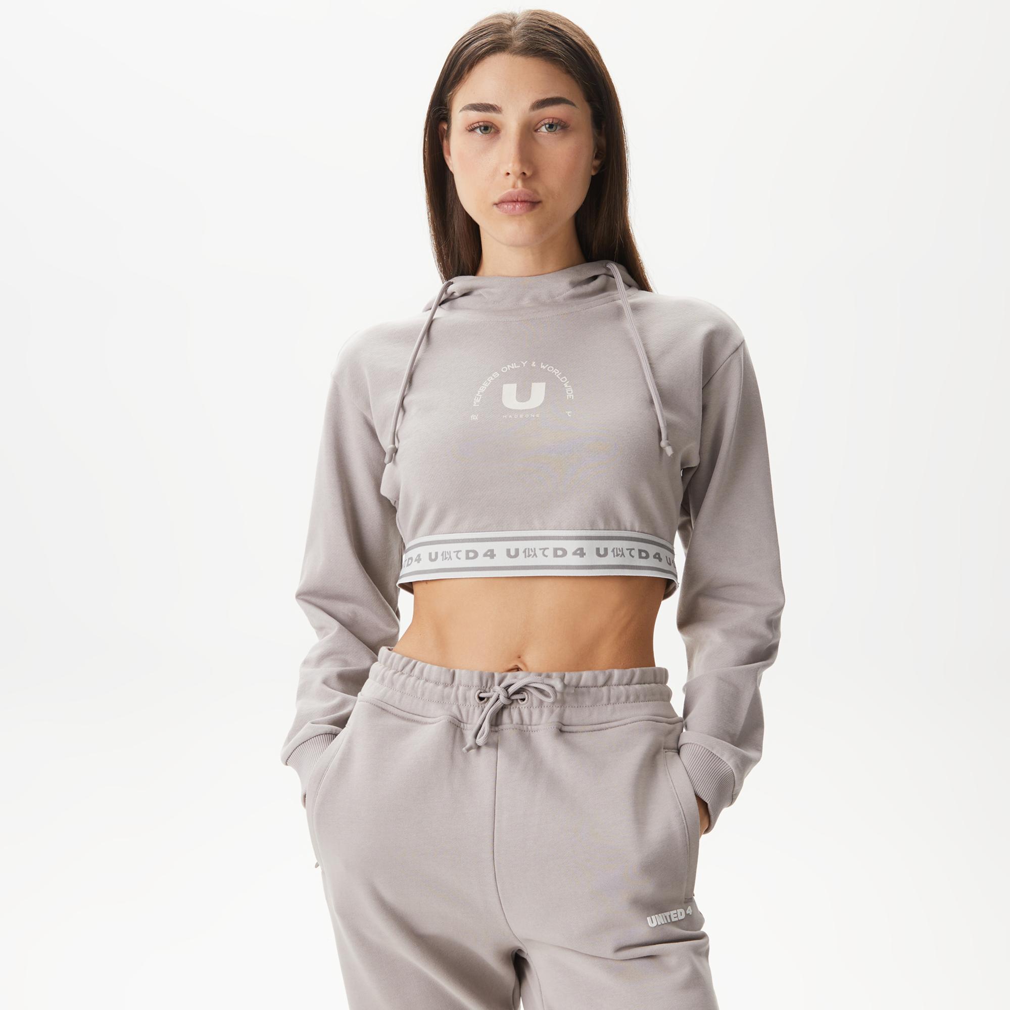 UNITED4 Kadın Gri Crop Sweatshirt