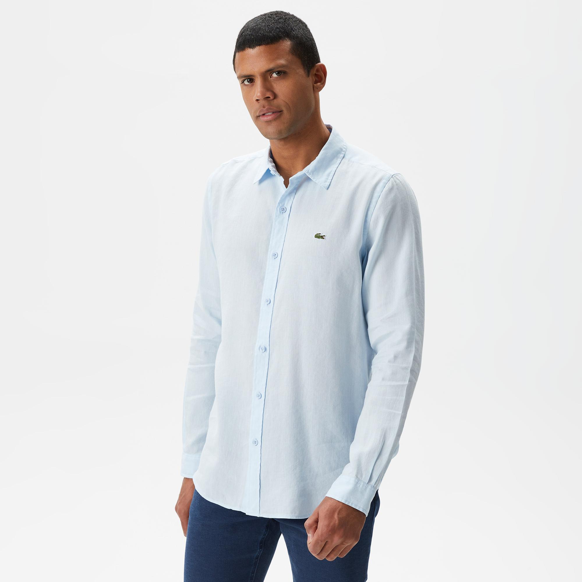 Erkek Slim Fit Mavi Gömlek