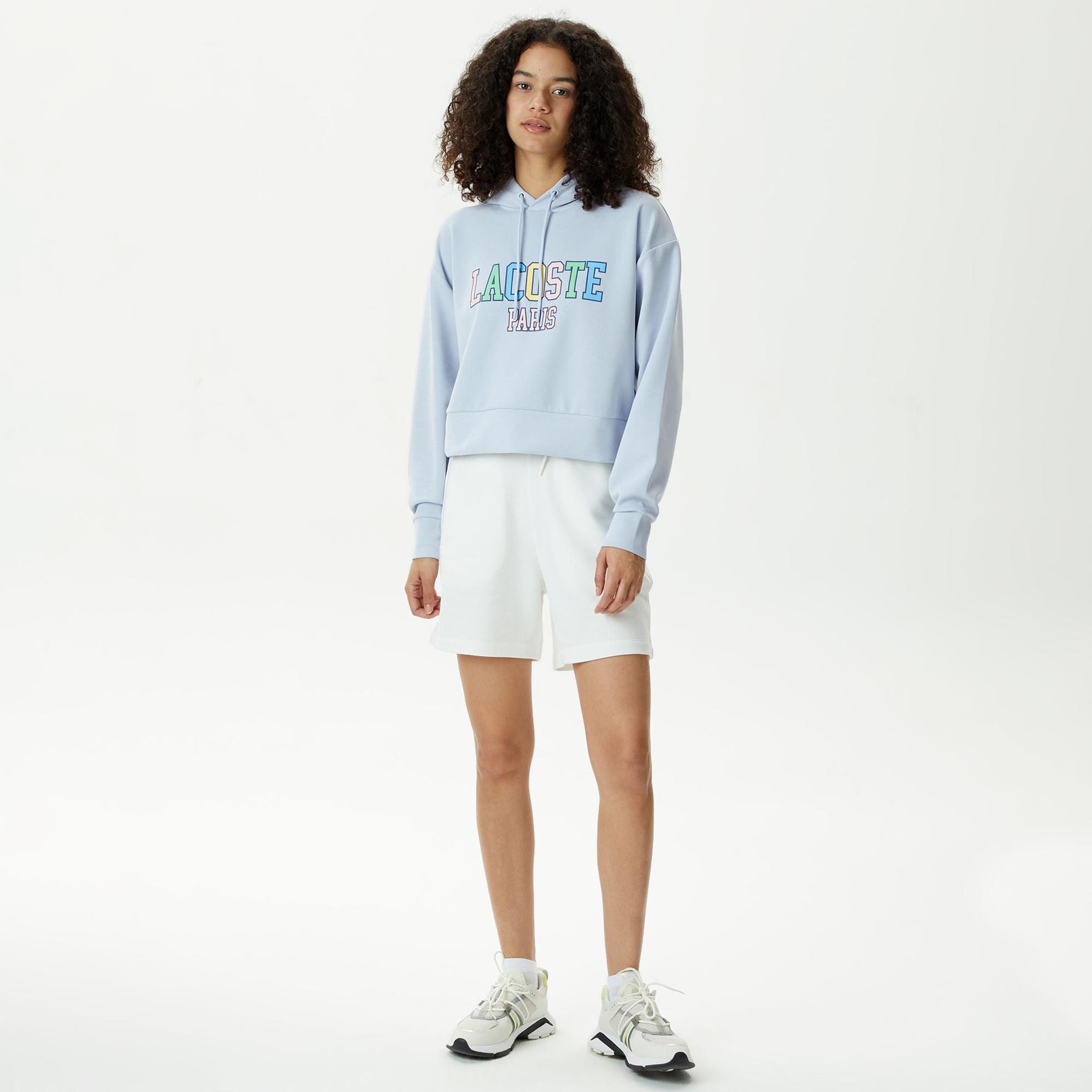 Kadın Relaxed Fit Kapüşonlu Baskılı Mavi Sweatshirt