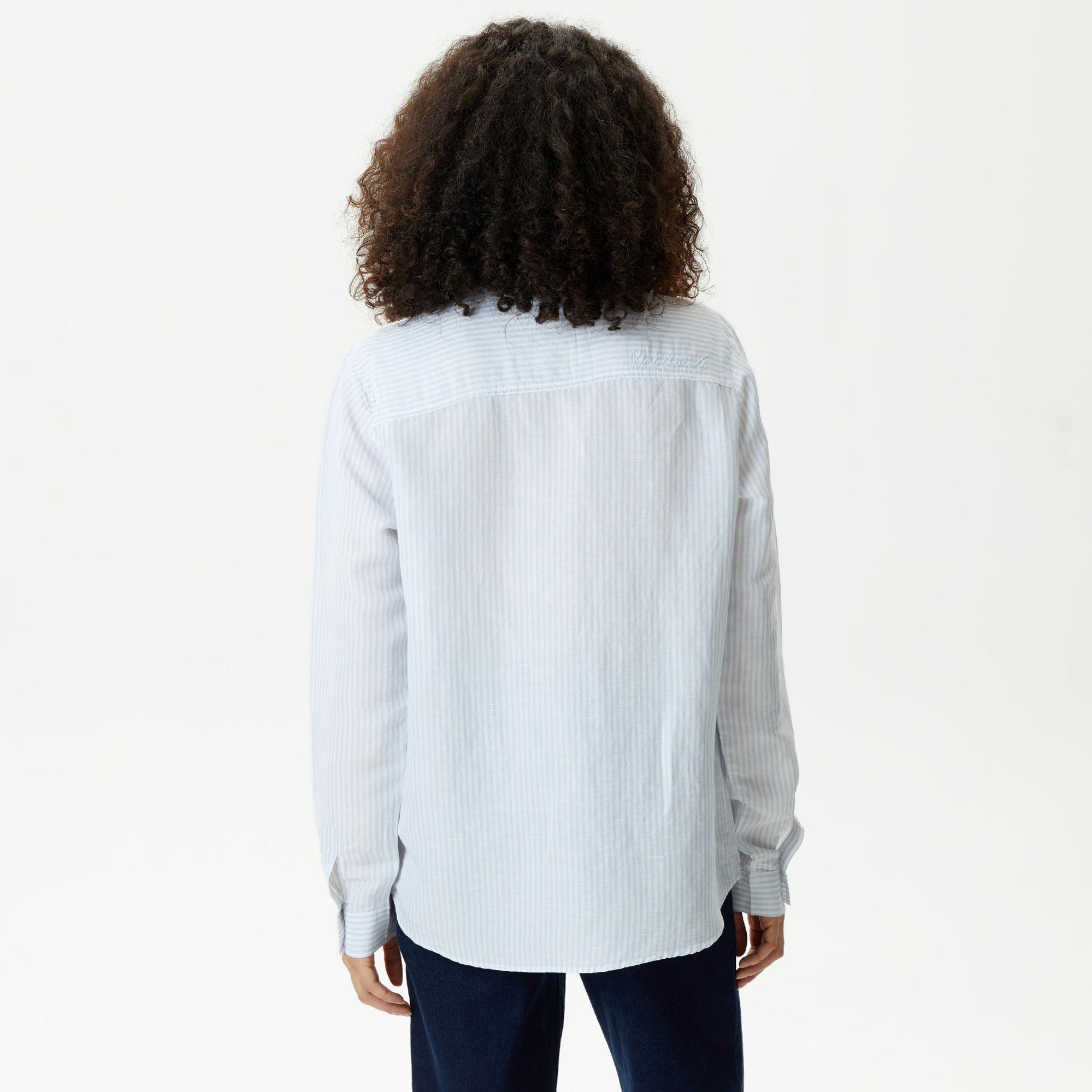 Kadın Relaxed Fit Çizgili Mavi Gömlek