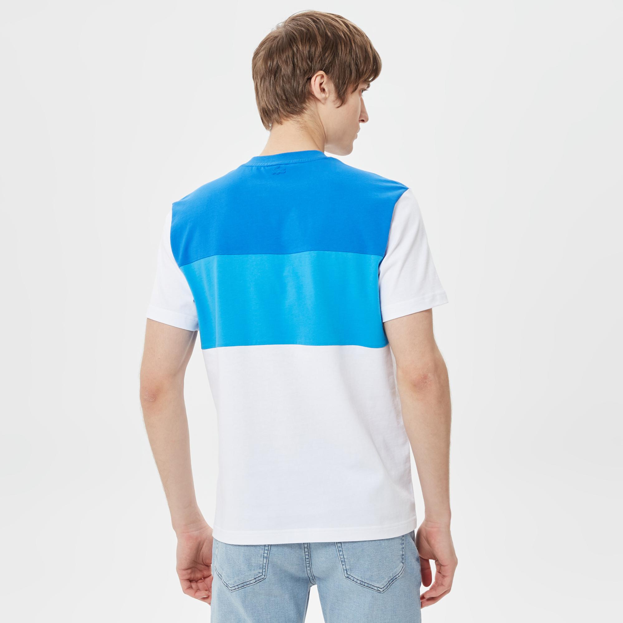 Erkek Relaxed Fit Bisiklet Yaka Renk Bloklu Mavi T-Shirt