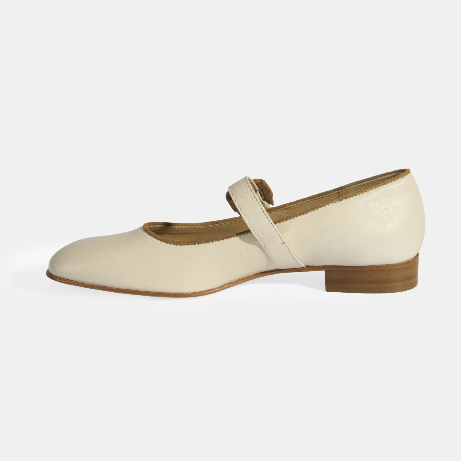 Luca Grossi Kadın Krem Toka Aksesuarlı Deri Mary Jane Babet