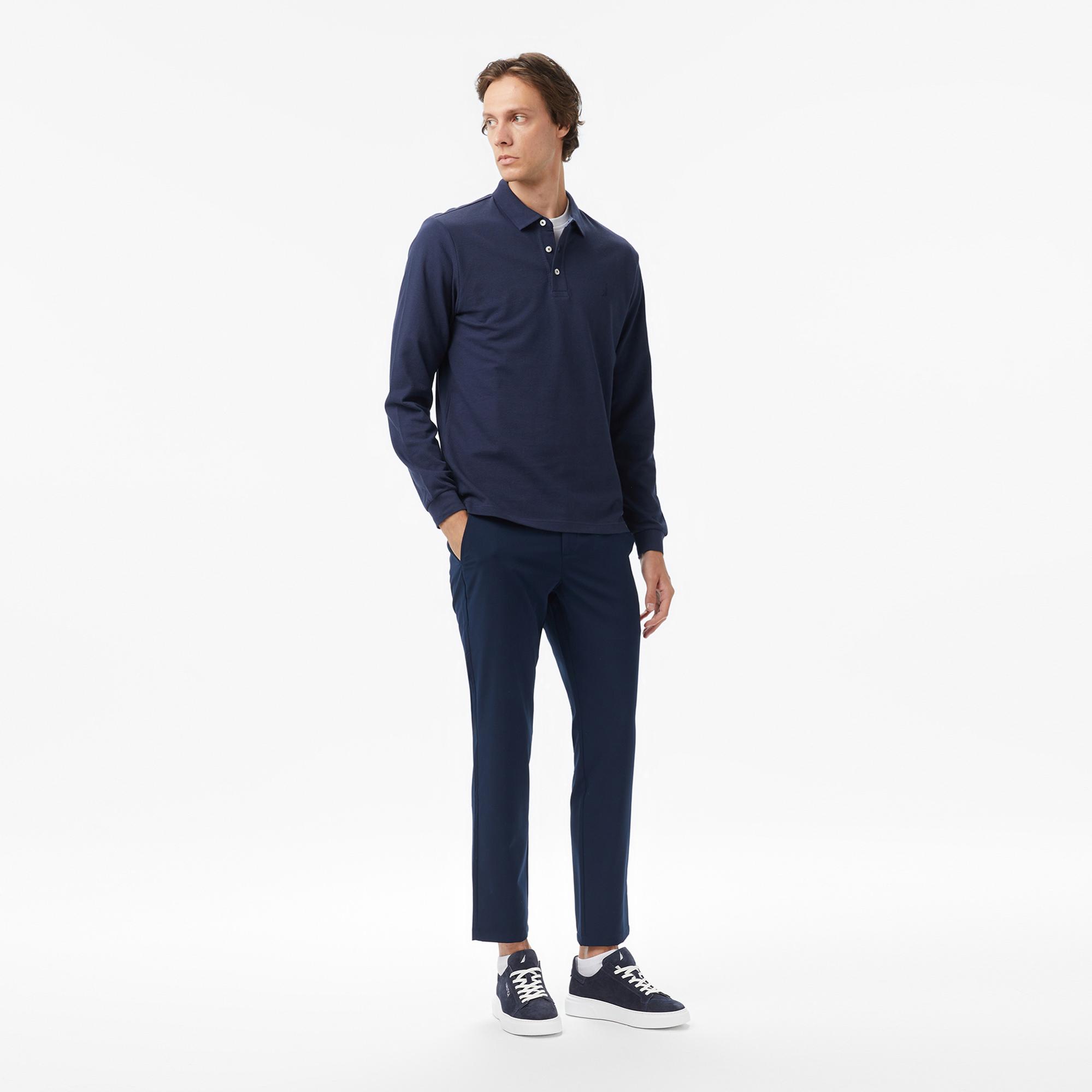Nautica Erkek Lacivert Classic Fit Uzun Kollu Polo Yaka T-Shirt