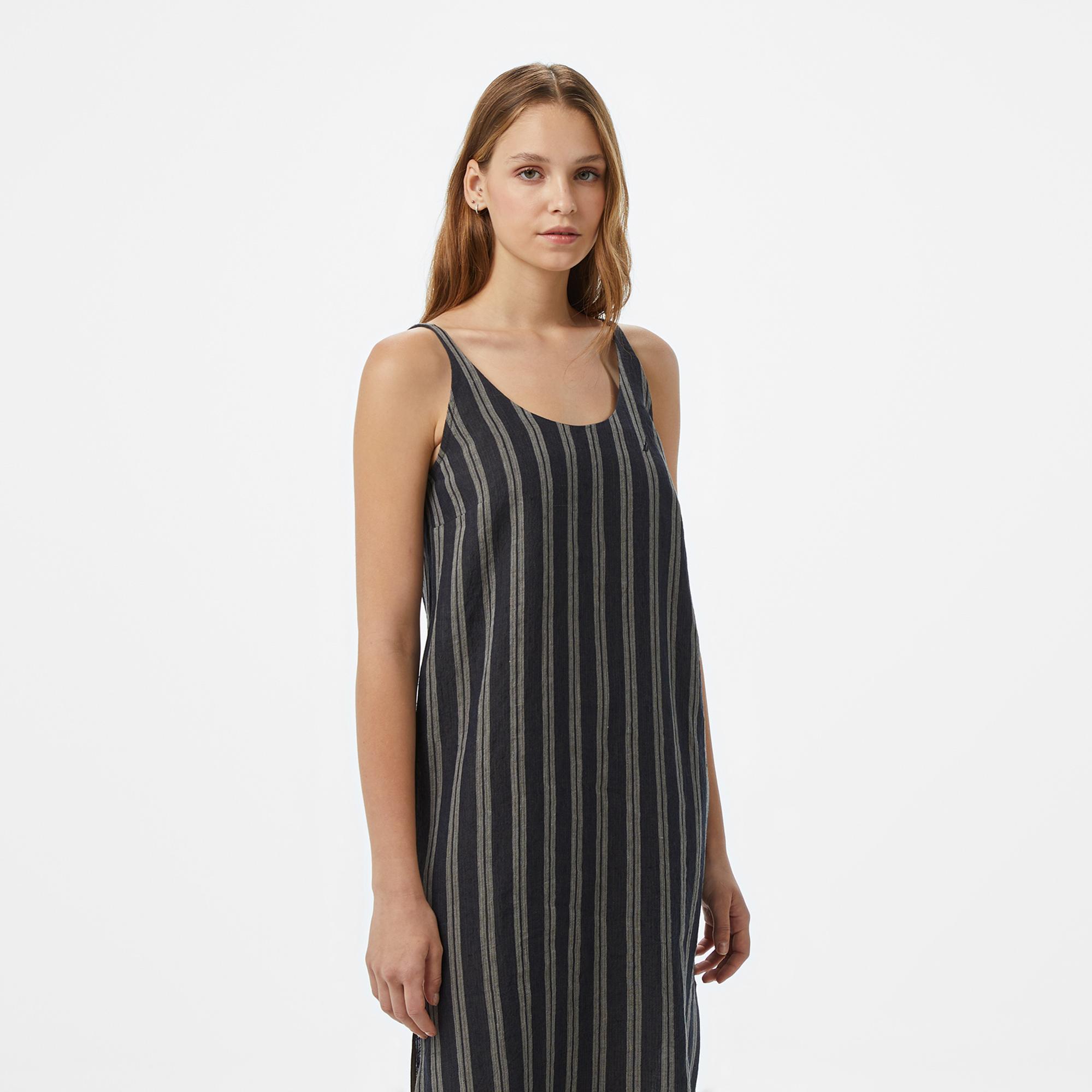 Nautica Kadın Siyah Regular Fit Çizgili Elbise