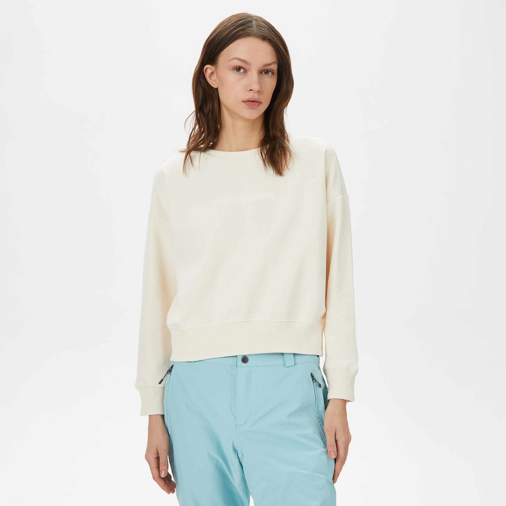 Columbia Bar Split Crop Kadın Krem Sweatshirt