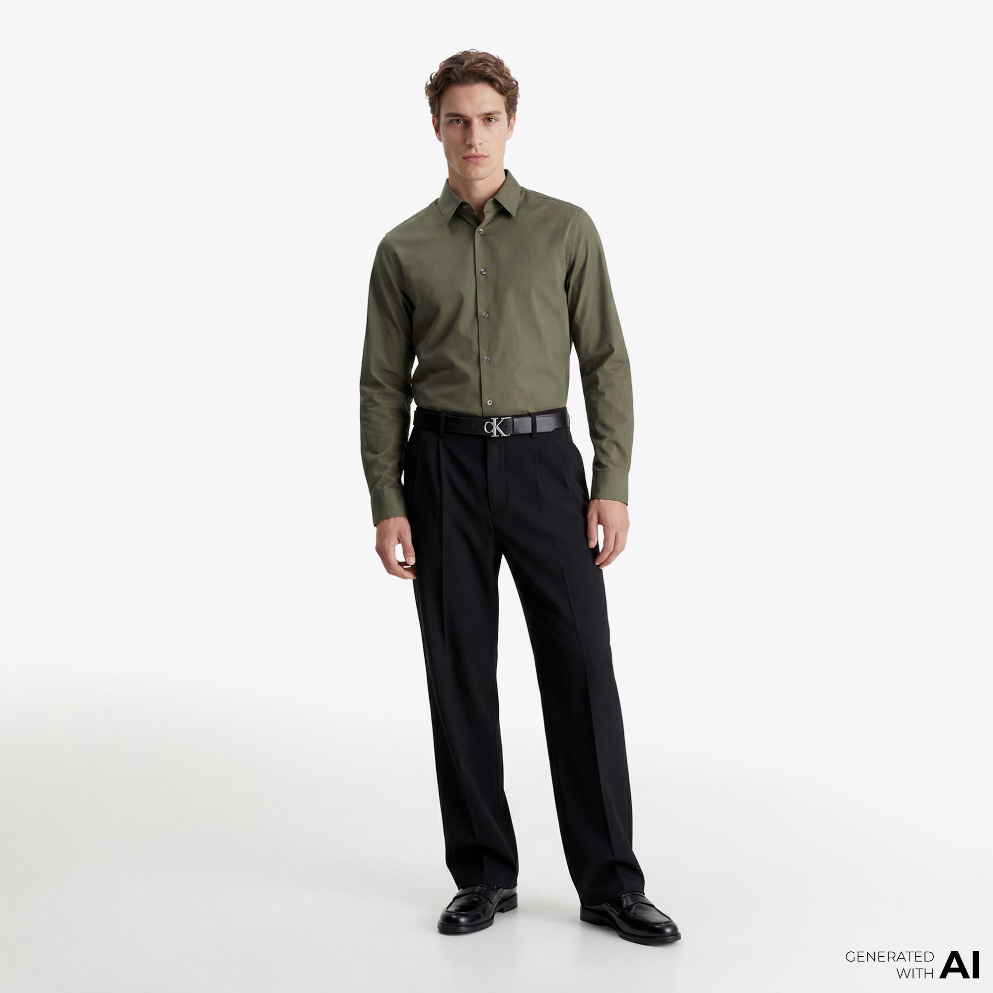 Calvin Klein Solid Stretch Classic Erkek Haki Gömlek