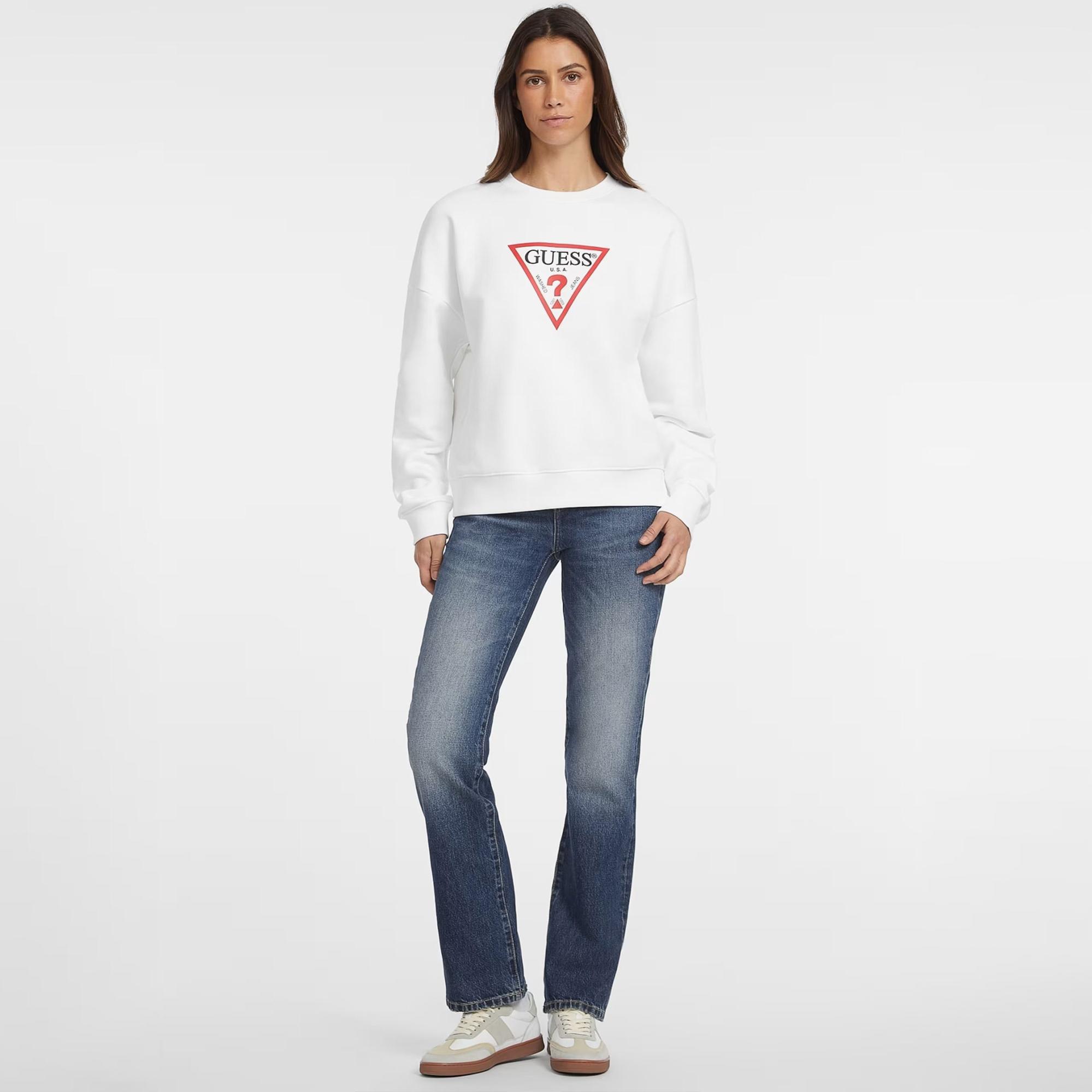 Guess Iconic Tria Kadın Beyaz Sweatshirt