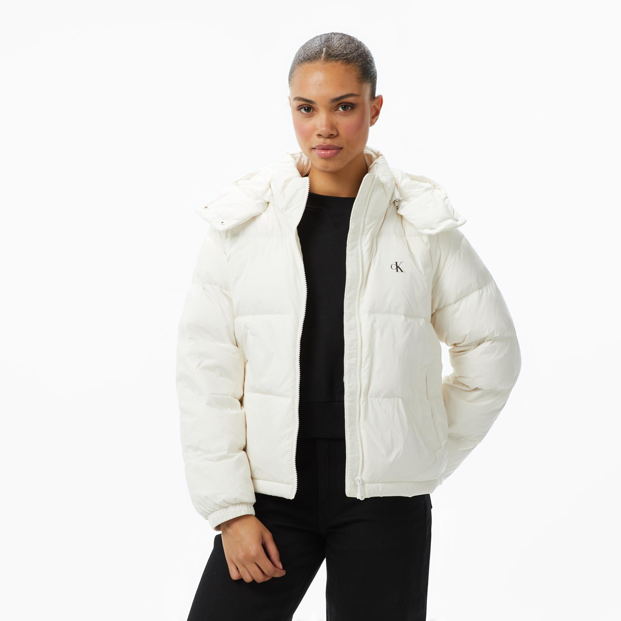 Calvin Klein Essential Midweight Puffer Kadın Beyaz Mont