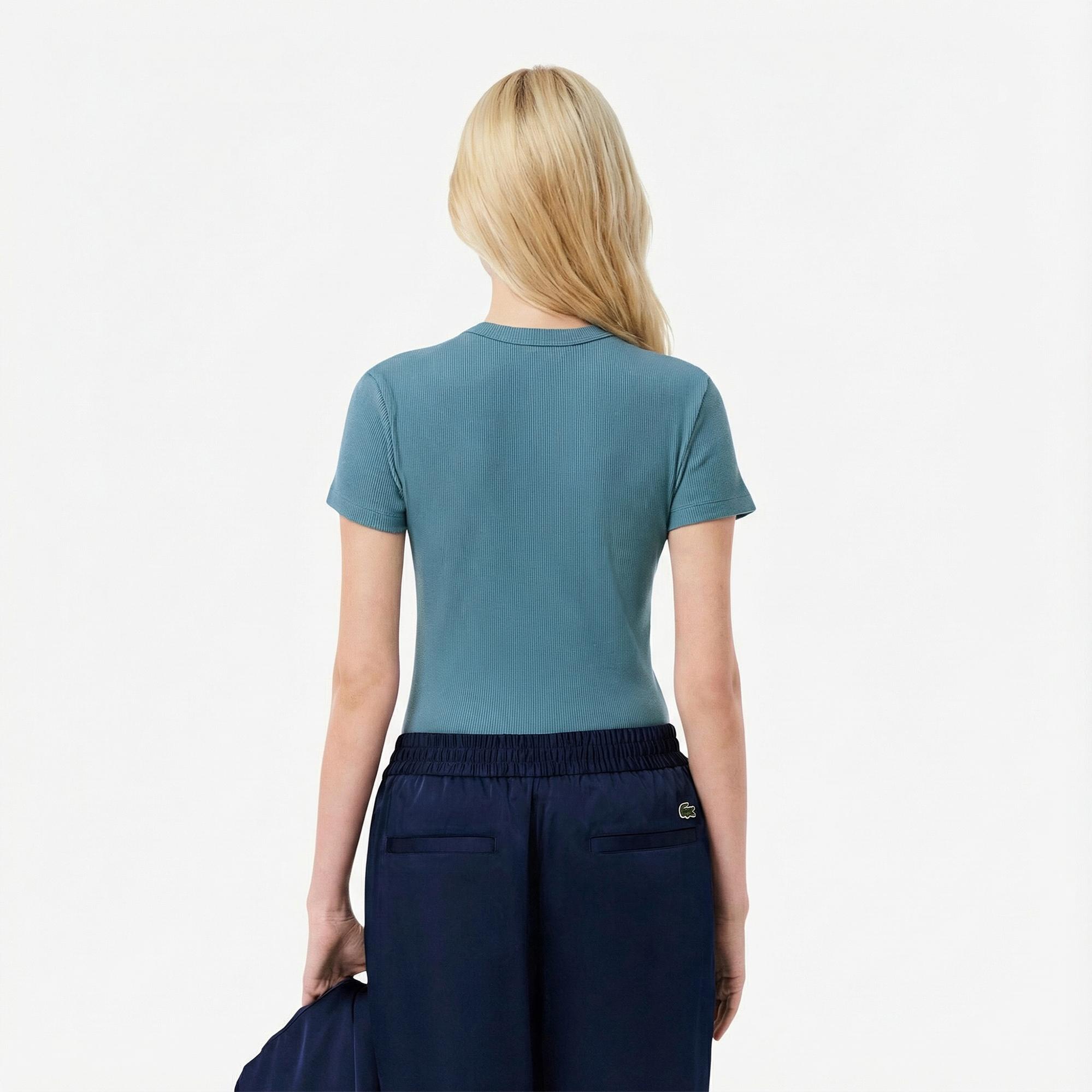 Lacoste Kadın Slim Fit Bisiklet Yaka Mavi T-Shirt