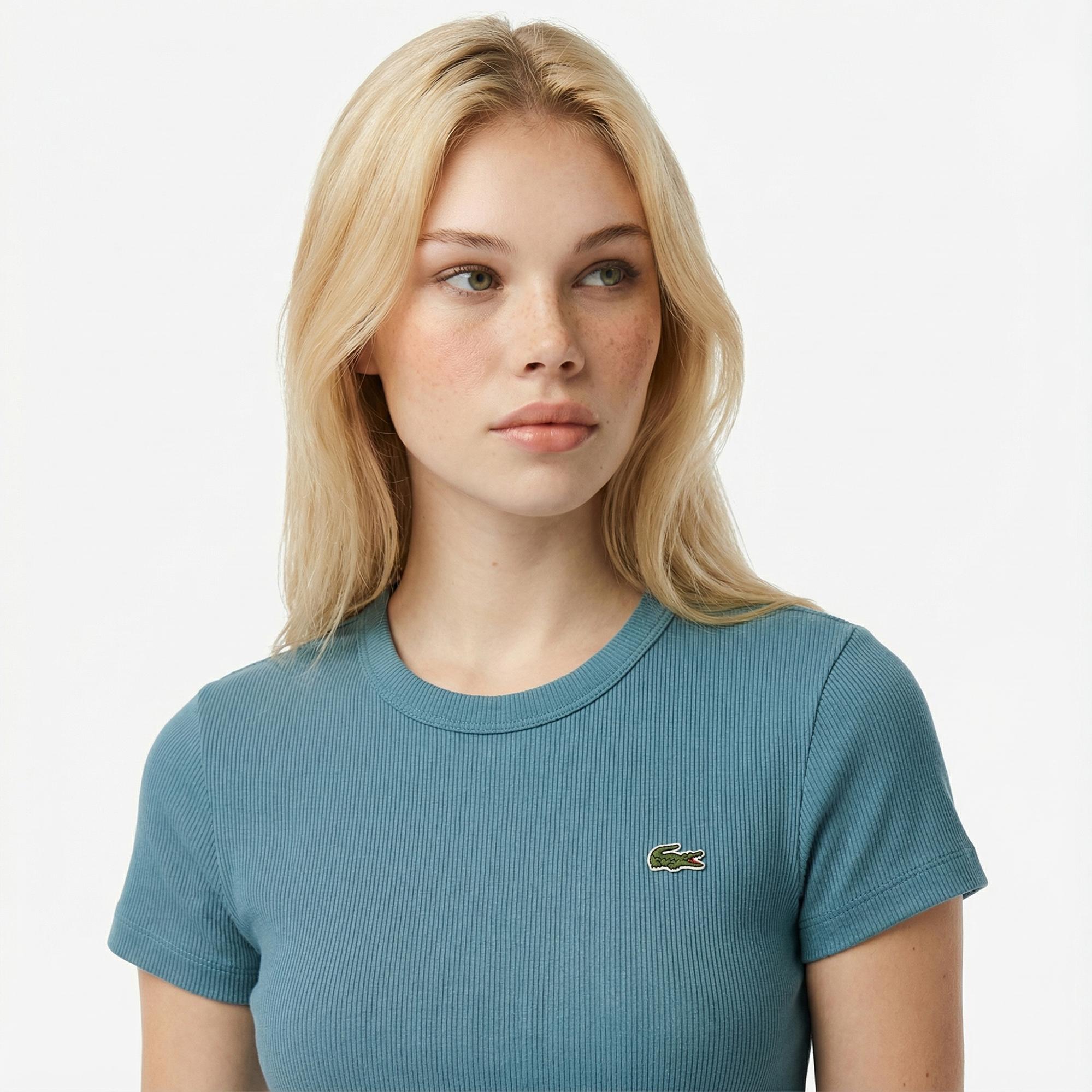 Lacoste Kadın Slim Fit Bisiklet Yaka Mavi T-Shirt