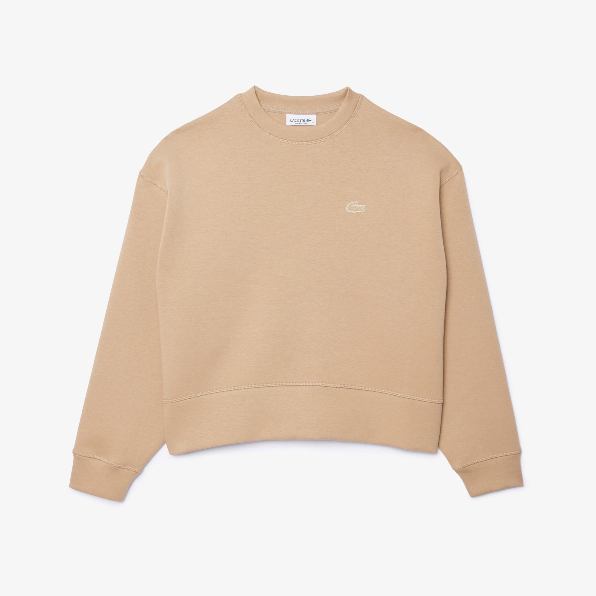 Lacoste Kadın Oversize Fit Bisiklet Yaka Bej Sweatshirt