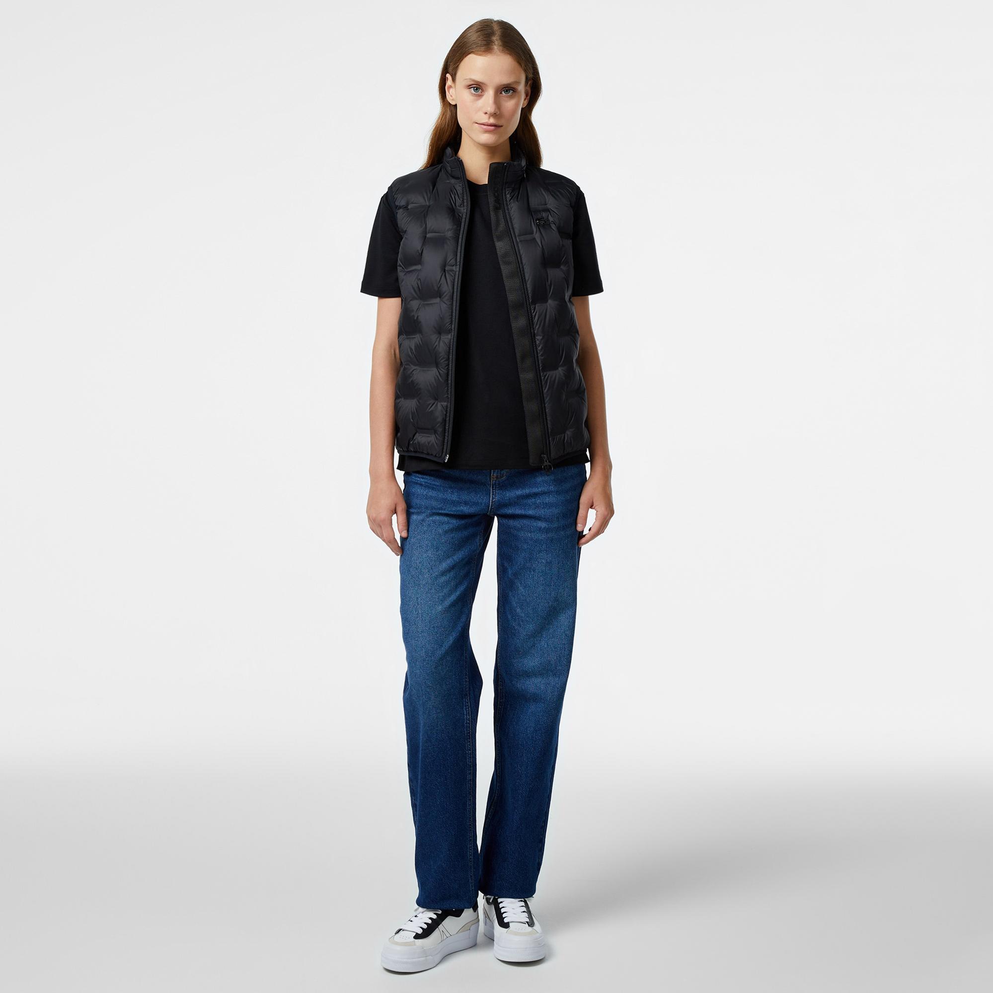 Lacoste Kadın Regular Fit Kapüşonlu Kapitone Siyah Yelek