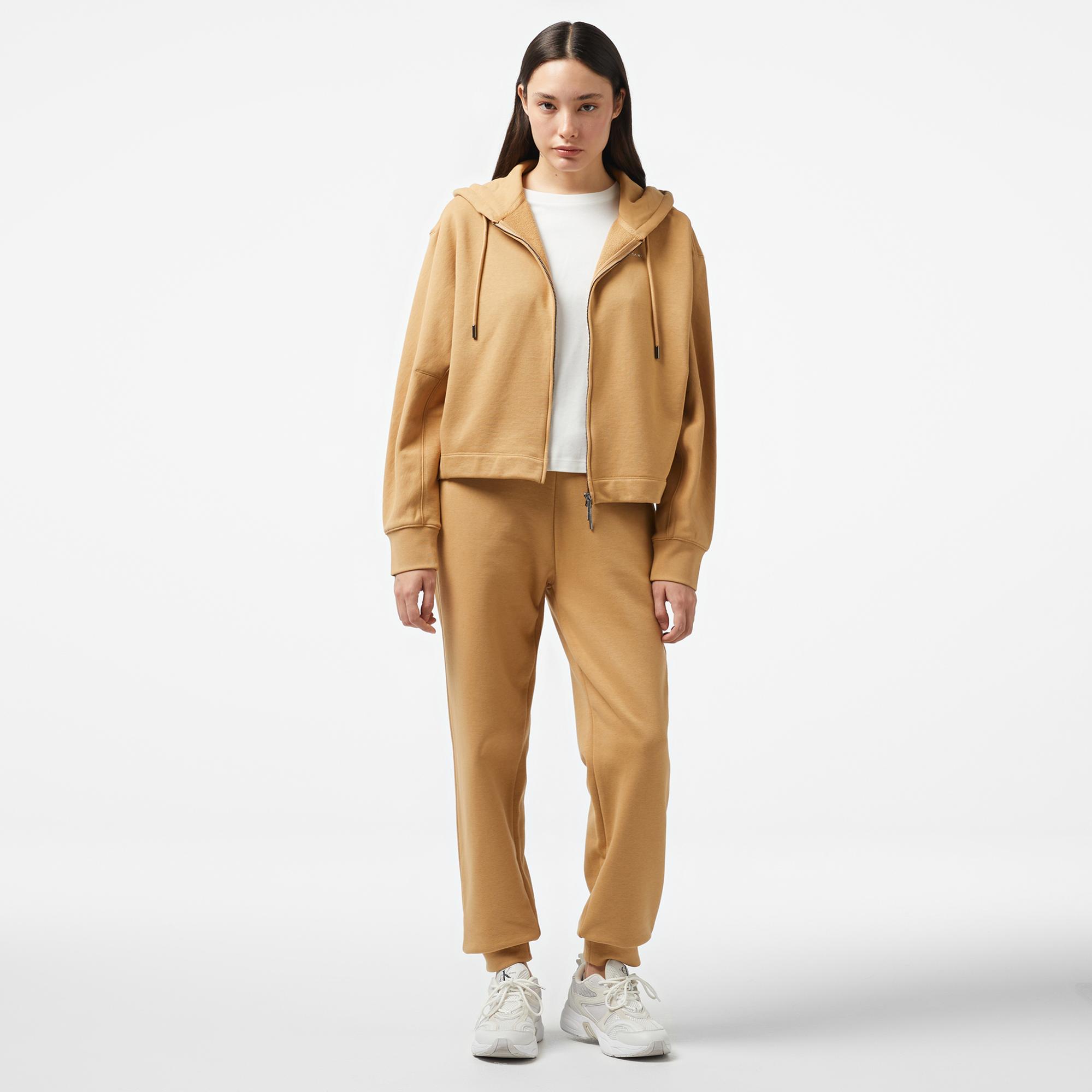 Calvin Klein Nano Logo Zip Relaxed Kadın Kahverengi Hoodie