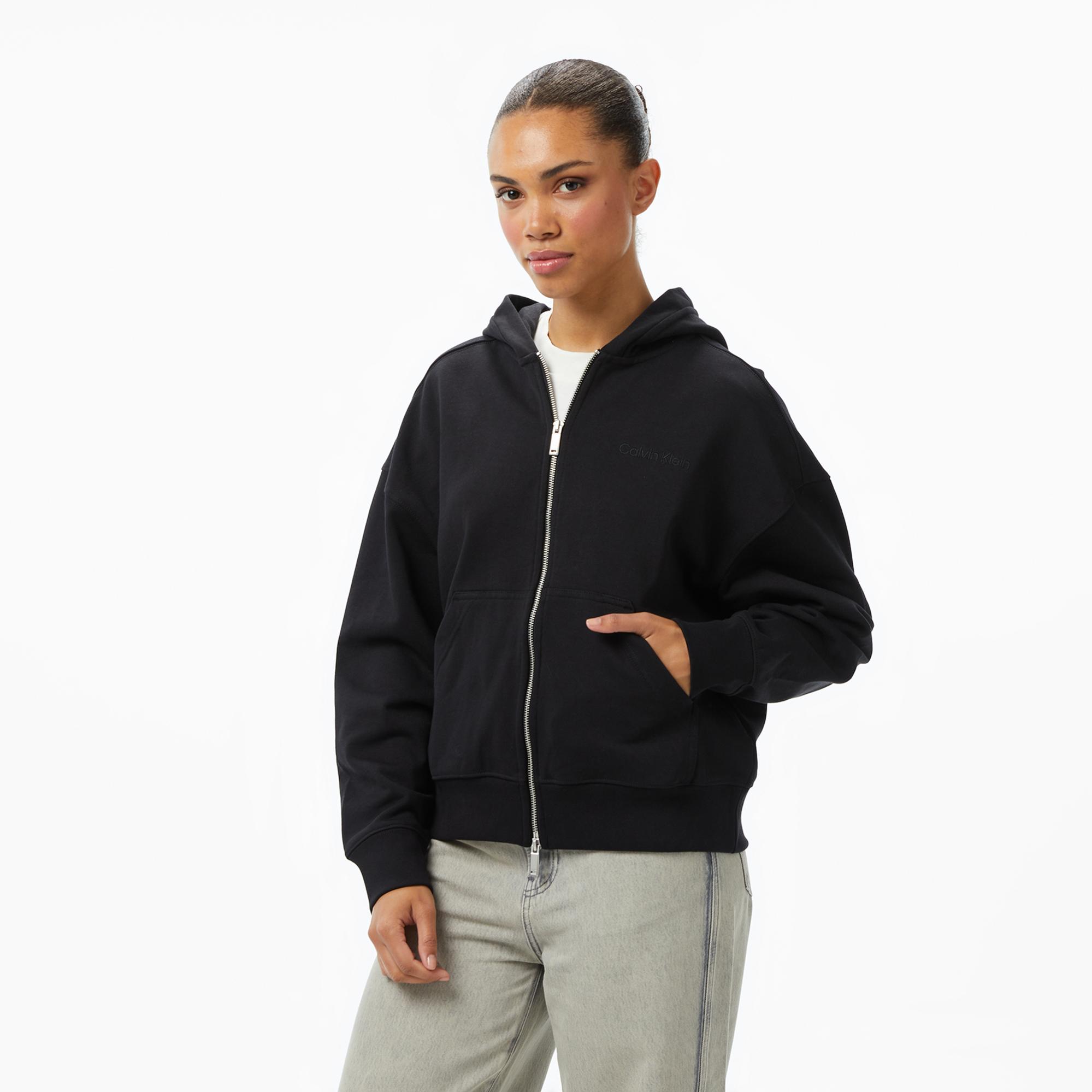 Calvin Klein Logo French Terry Kadın Siyah Sweatshirt