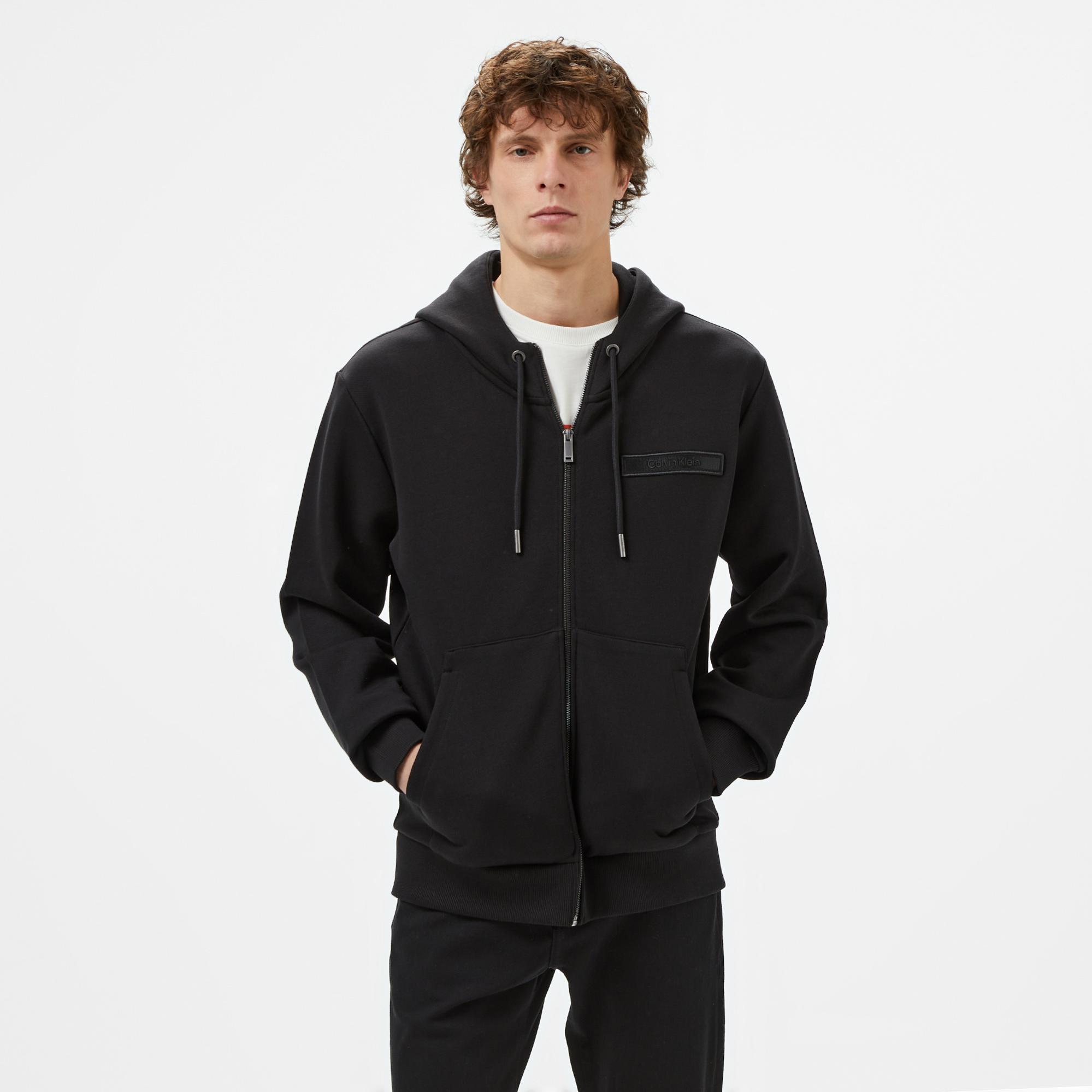 Calvin Klein Embroıdered Logo Zip Through Erkek Siyah Hoodie