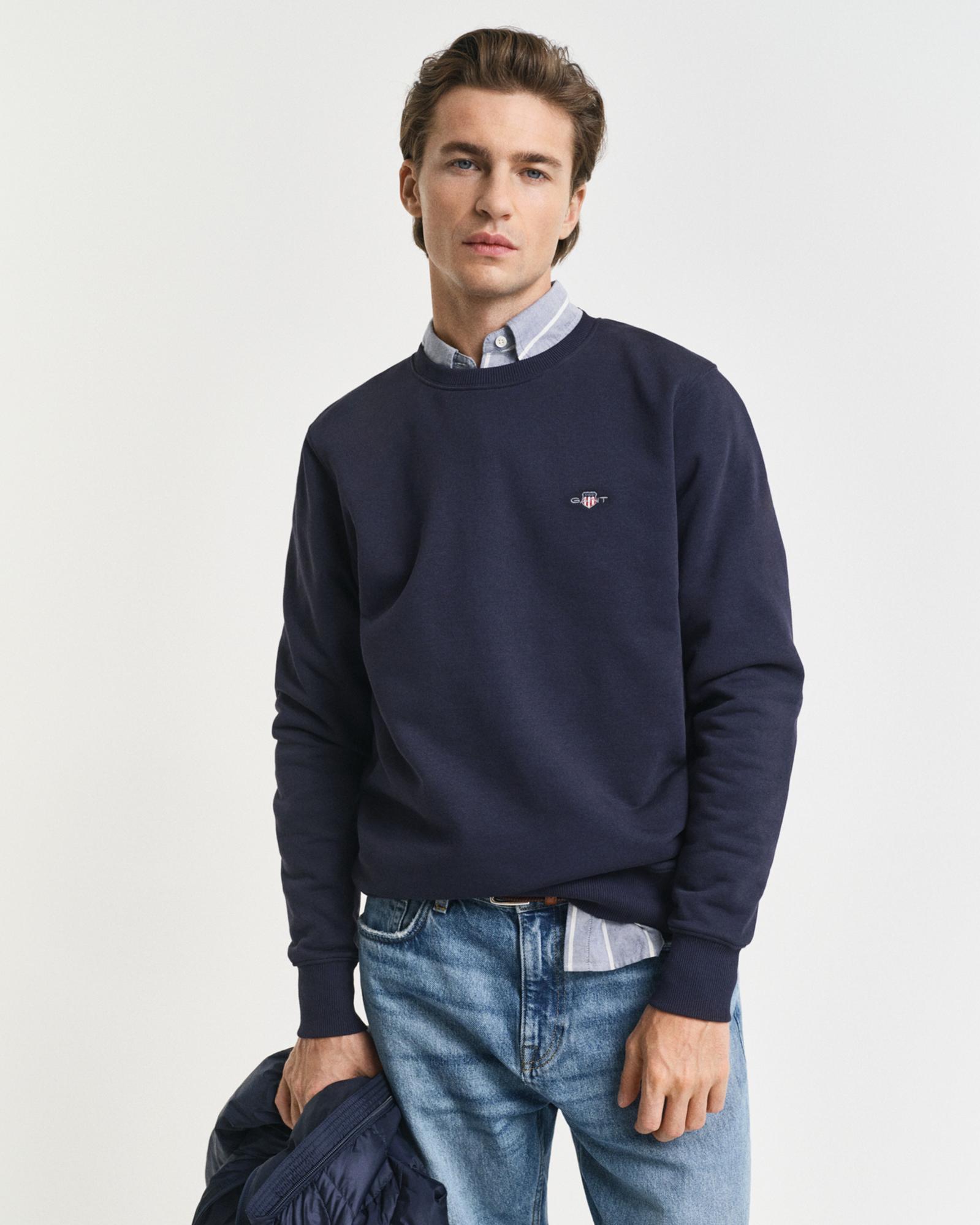 Gant Erkek Lacivert Regular Fit Bisiklet Yaka Sweatshirt