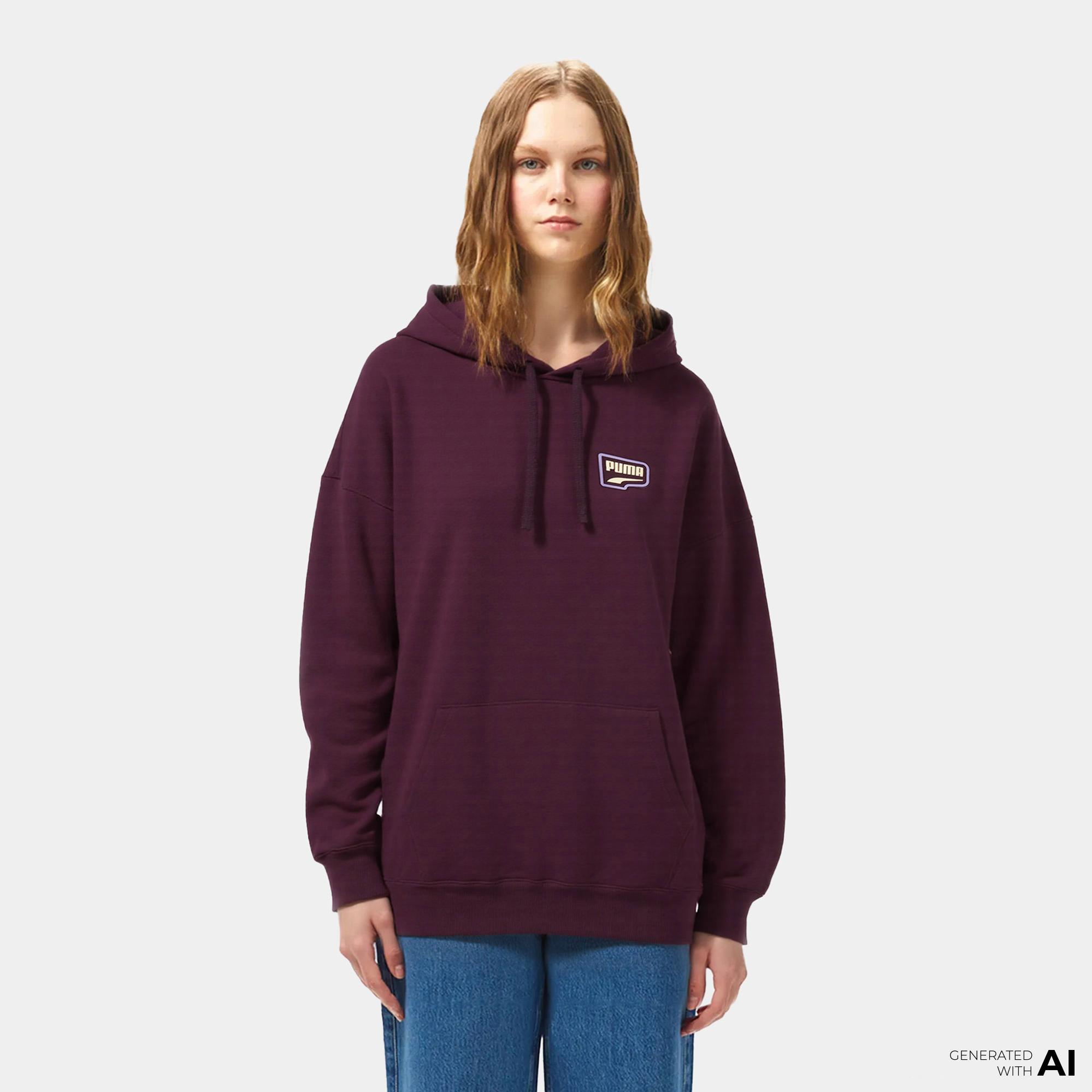 Puma Downtown Oversized Hoodie Kadın Mor Hoodie