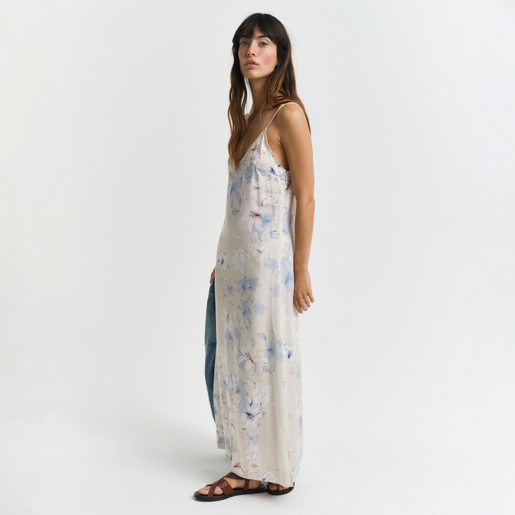 GANT Kadın Pembe Regular Fit V Yaka Desenli Elbise