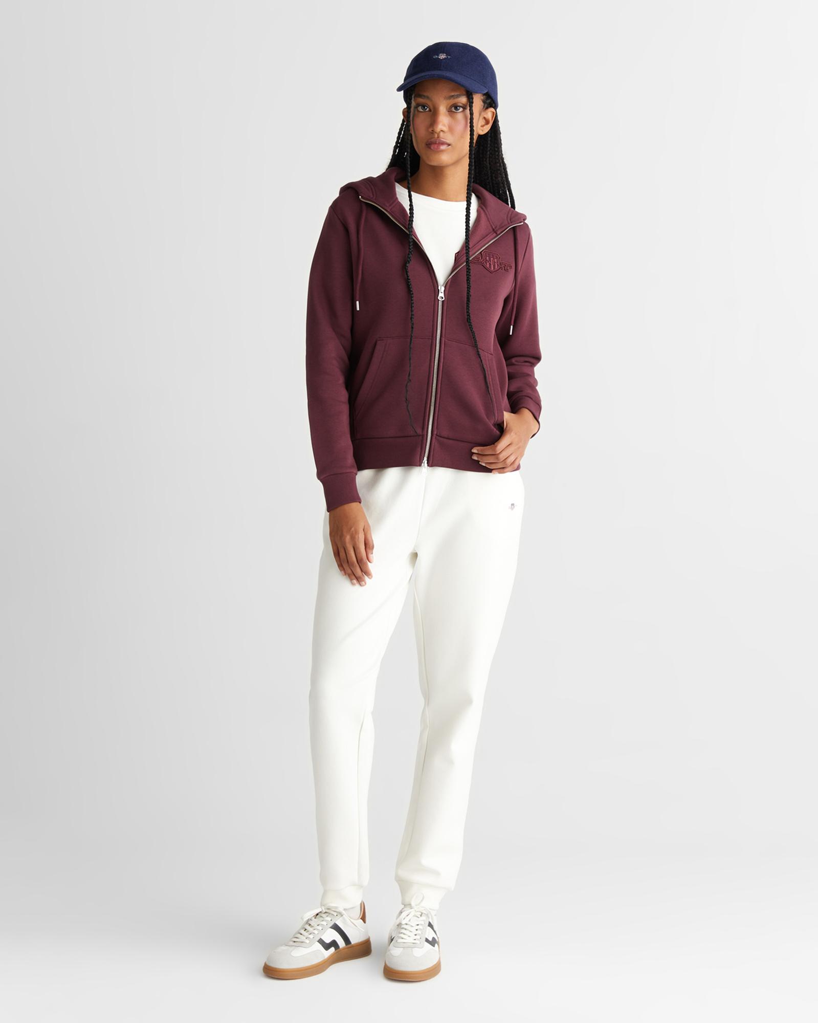 GANT Kadın Bordo Regular Fit Kapüşonlu Fermuarlıı Sweatshirt
