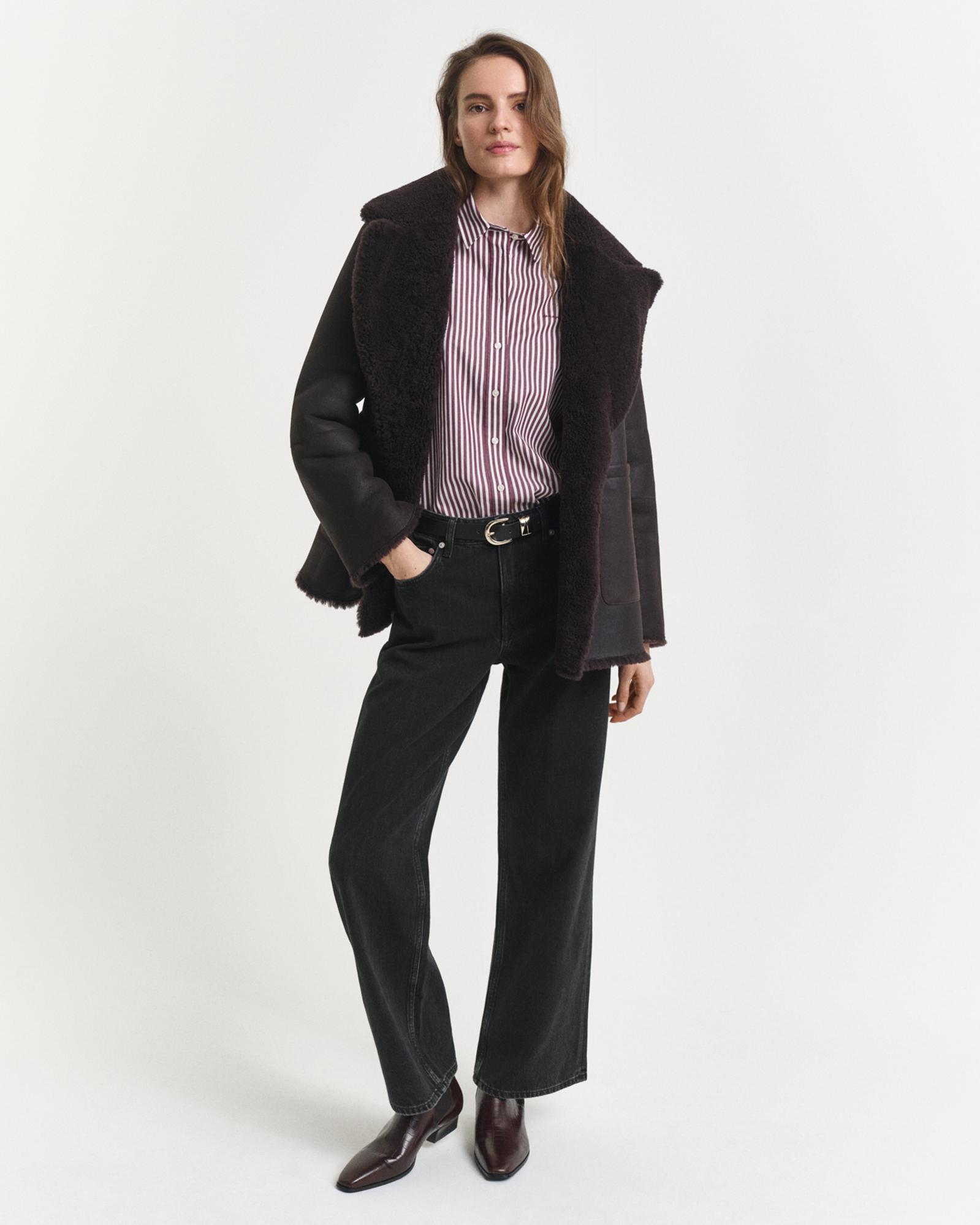 GANT Kadın Bordo Regular Fit Klasik Yaka Çizgili Gömlek