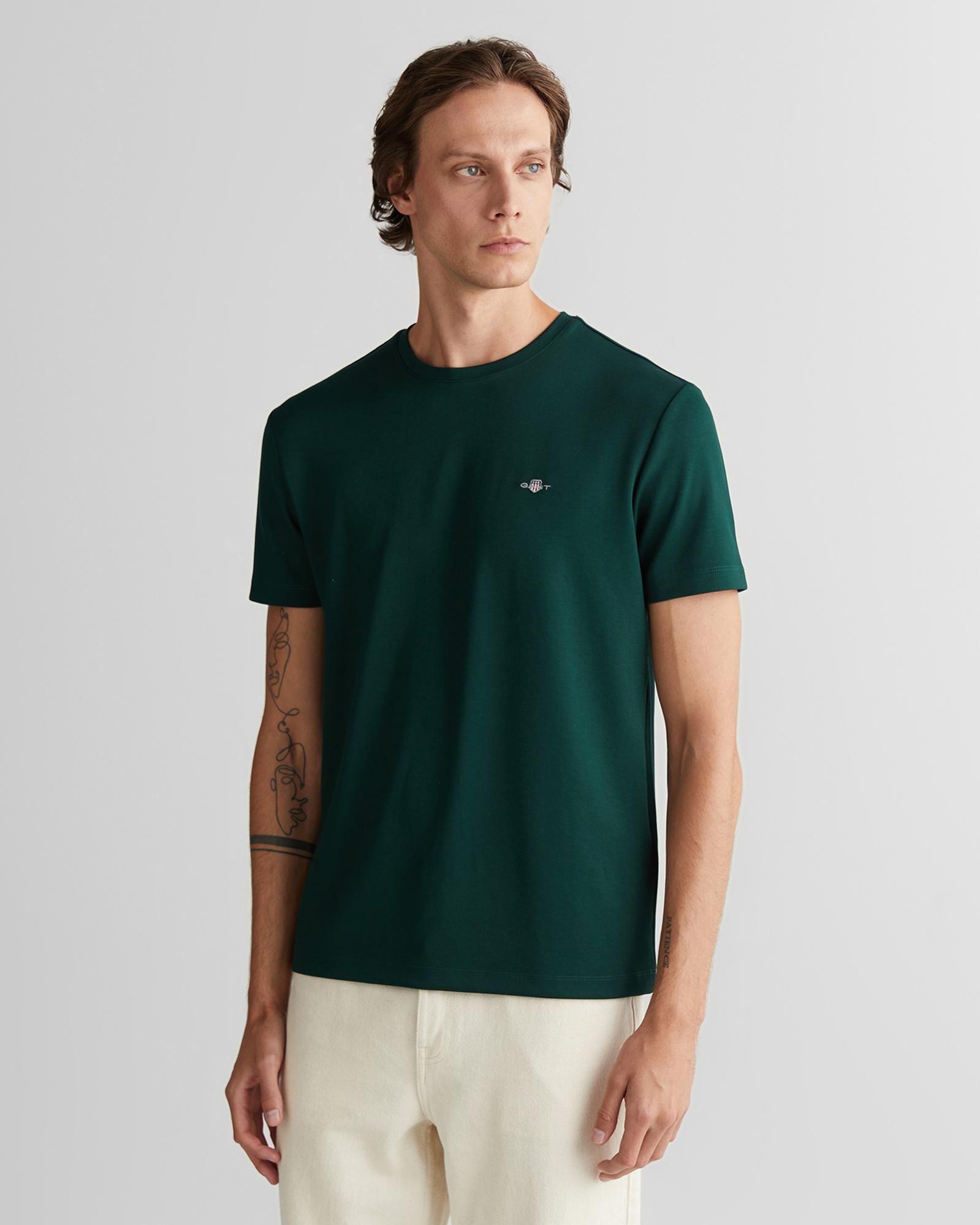 GANT Erkek Yeşil Regular Fit Bisiklet Yaka T-Shirt